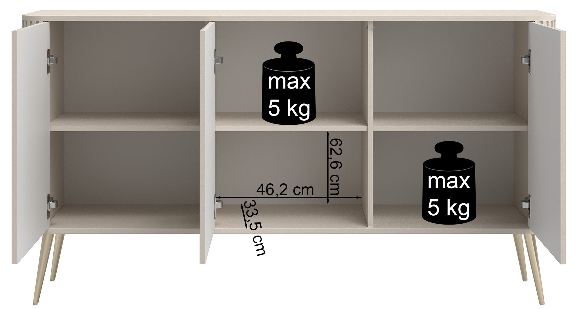 Komoda trzydrzwiowa Ovarlo z ryflami 163 cm czarna z czarnymi - z cichym domykiem, troje drzwi