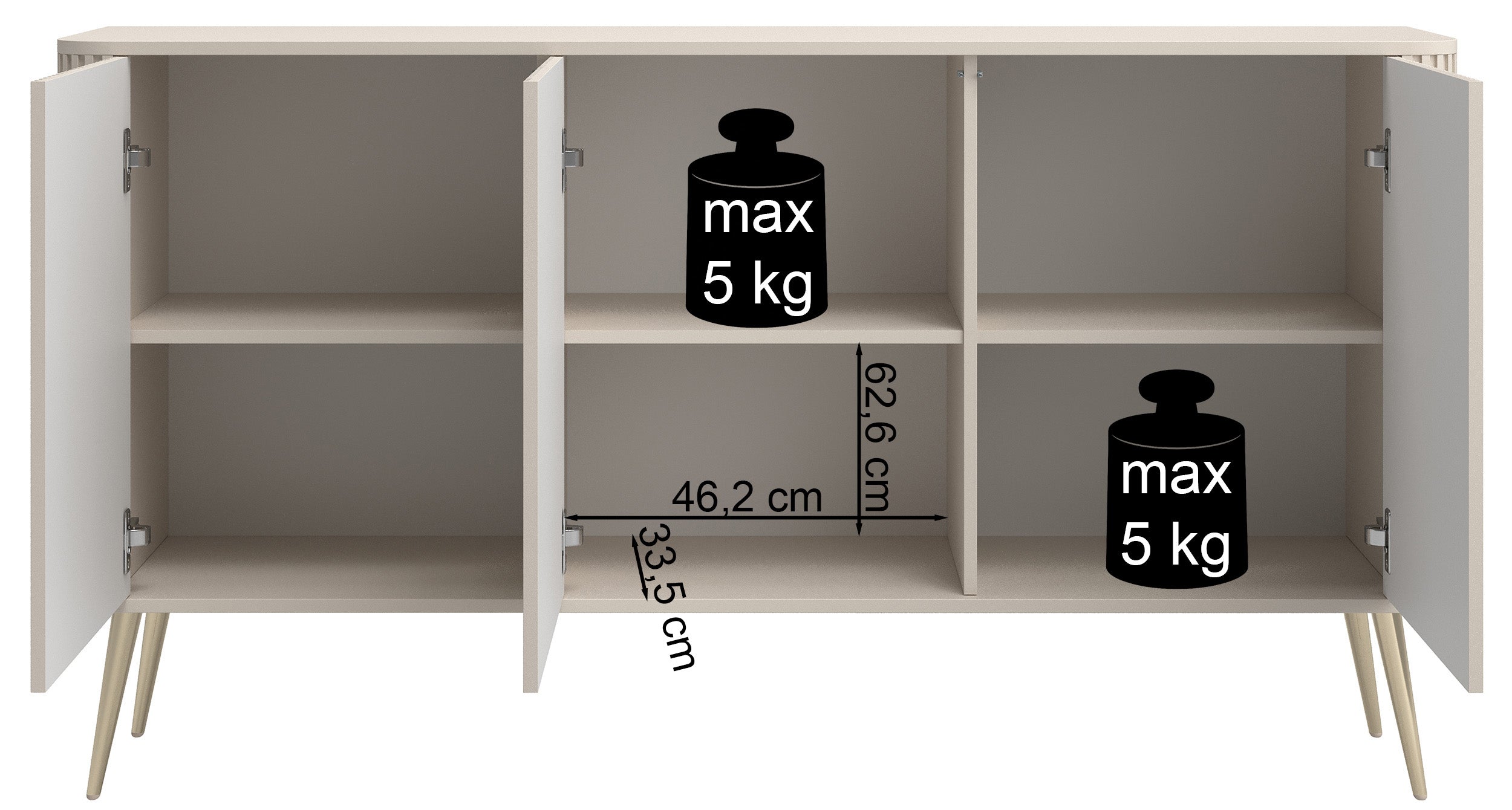 Komoda trzydrzwiowa Ovarlo z ryflami 163 cm czarna z czarnymi - z cichym domykiem, troje drzwi