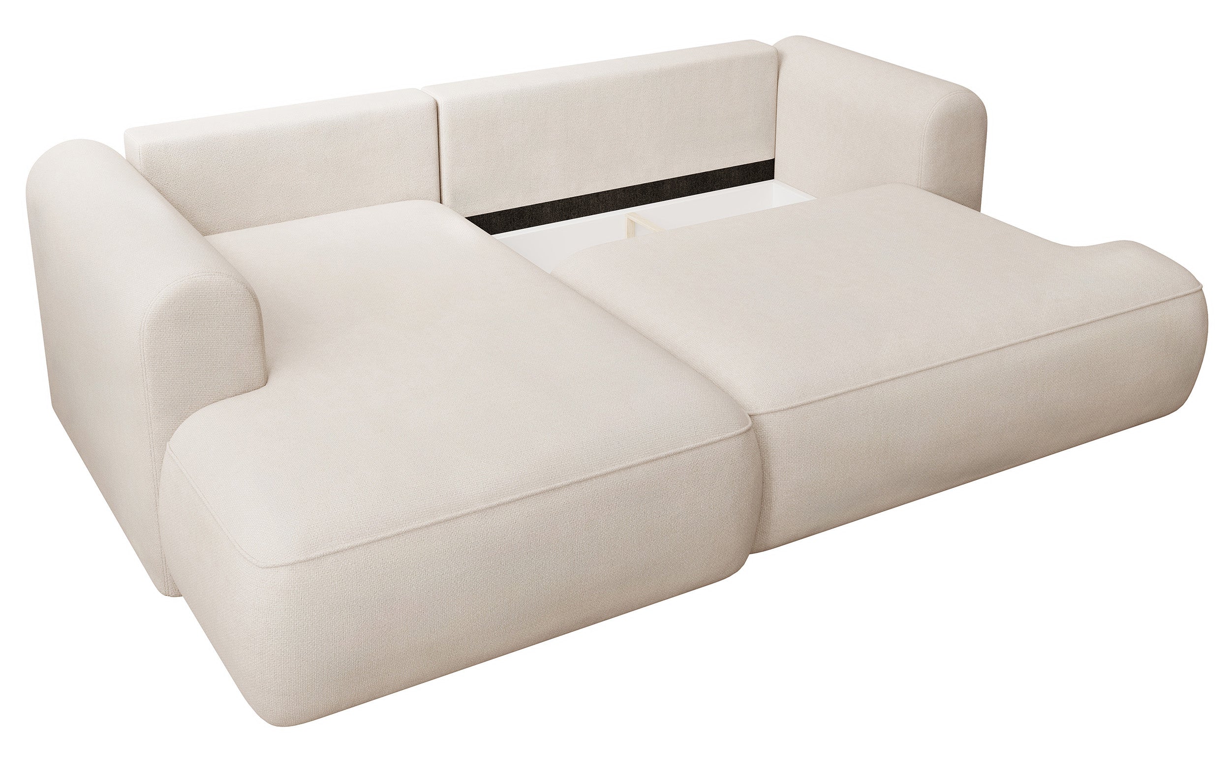 Narożnik z funkcją spania Ovo mini L-kształtny lewostronny z pojemnikiem kremowy szenil łatwoczyszczący