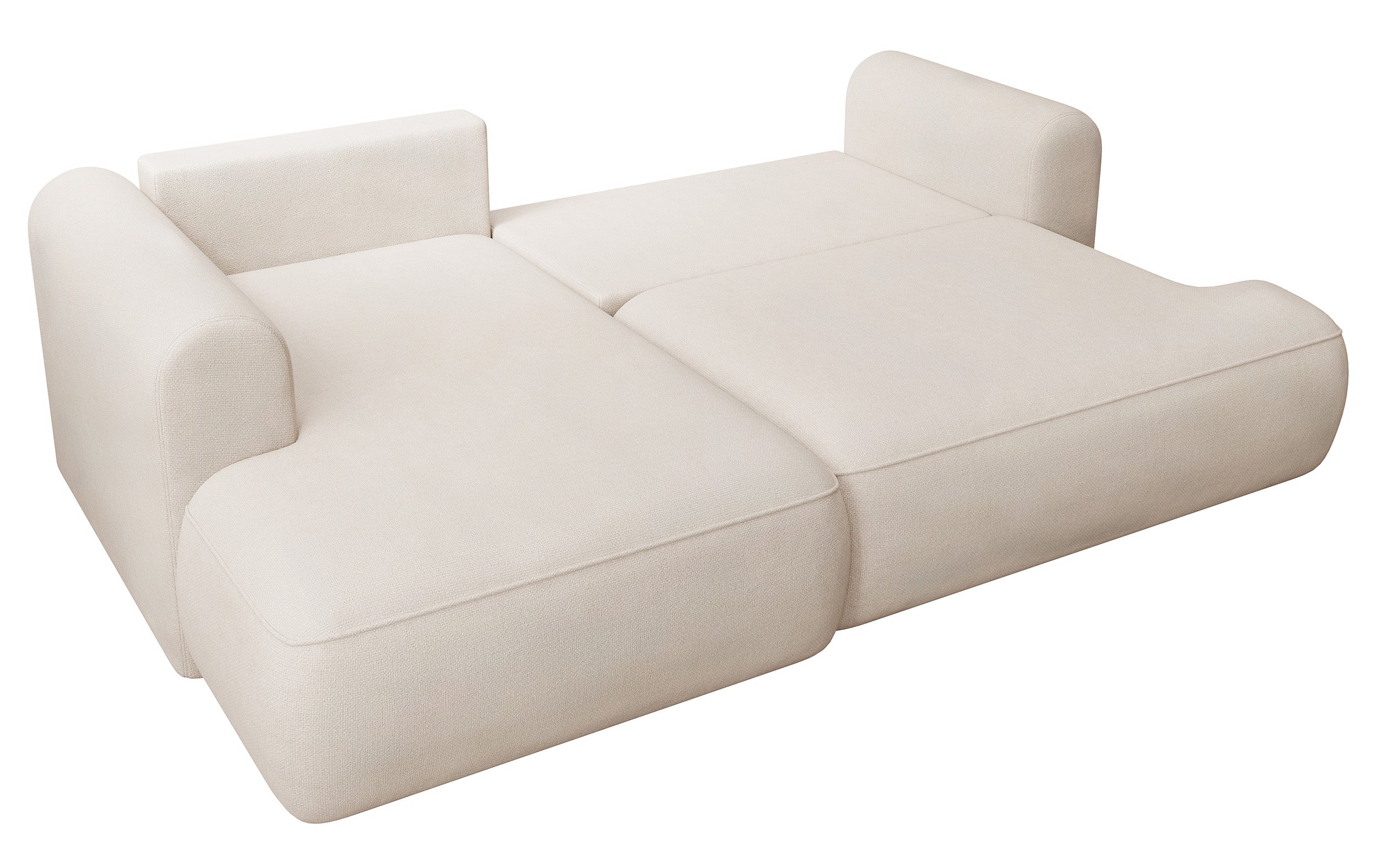 Narożnik z funkcją spania Ovo mini L-kształtny lewostronny z pojemnikiem kremowy szenil łatwoczyszczący