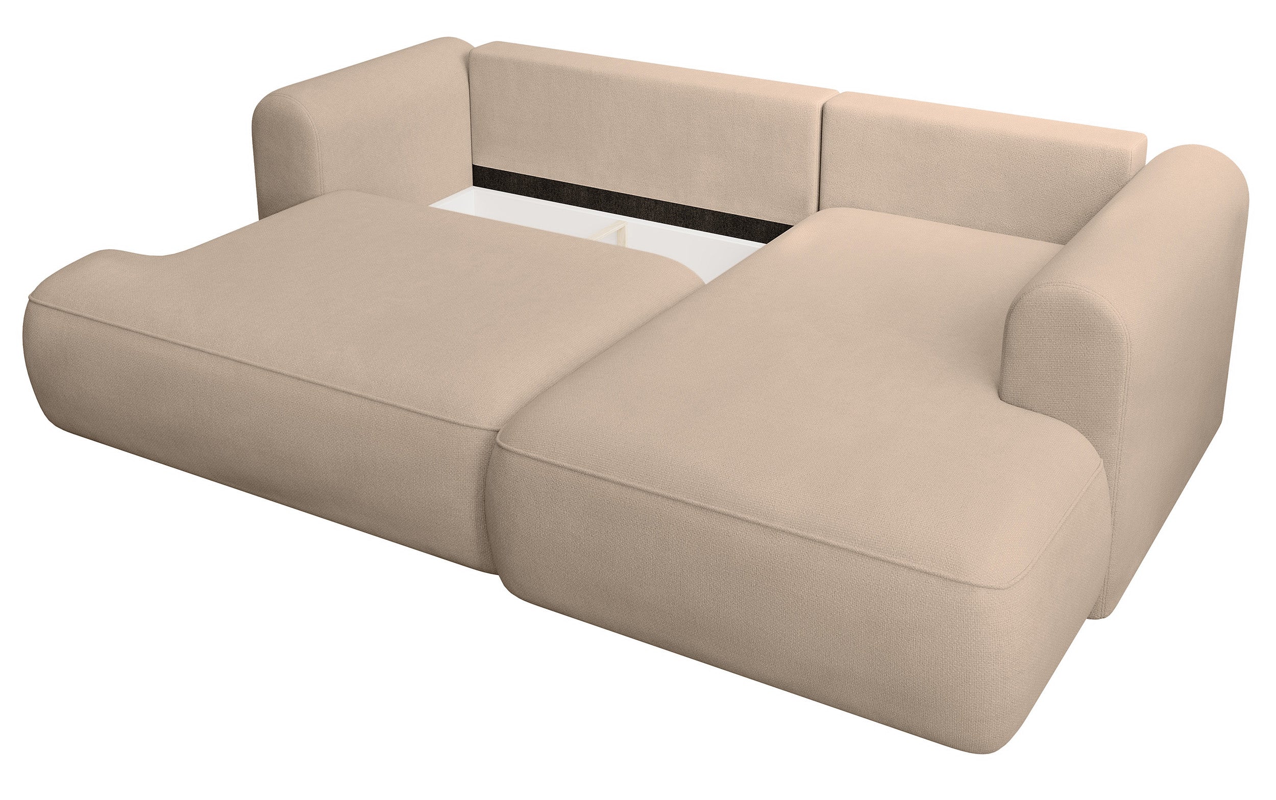 Narożnik z funkcją spania Ovo mini L-kształtny prawostronny z pojemnikiem beżowy szenil łatwoczyszczący