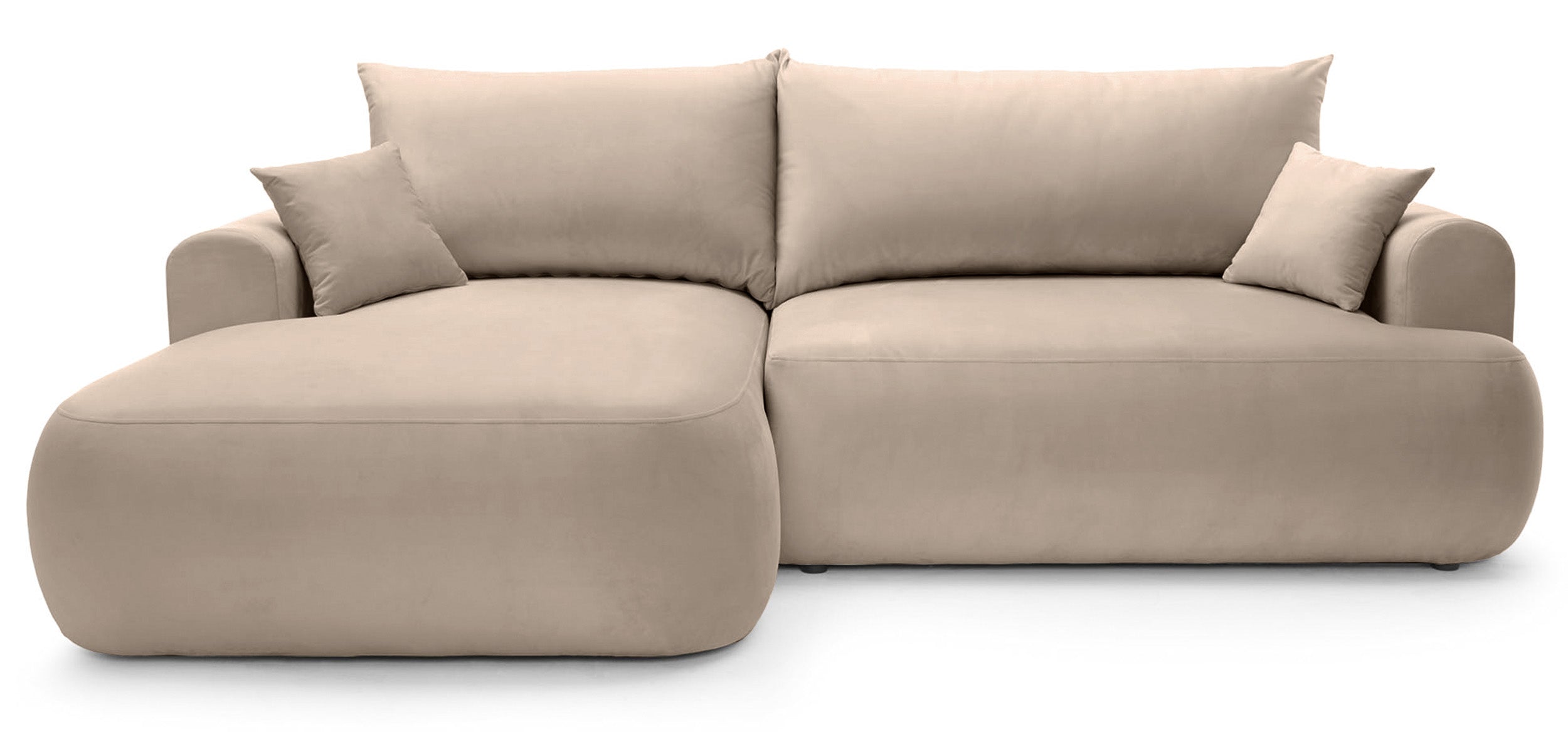 Narożnik z funkcją spania Ovo L-kształtny lewostronny z pojemnikiem beżowy welur łatwoczyszczący