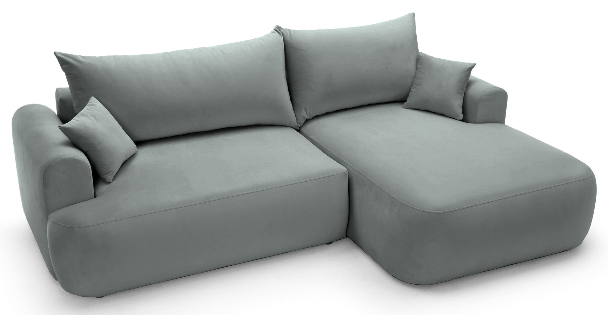 Narożnik z funkcją spania Ovo L-kształtny prawostronny z pojemnikiem szary welur łatwoczyszczący