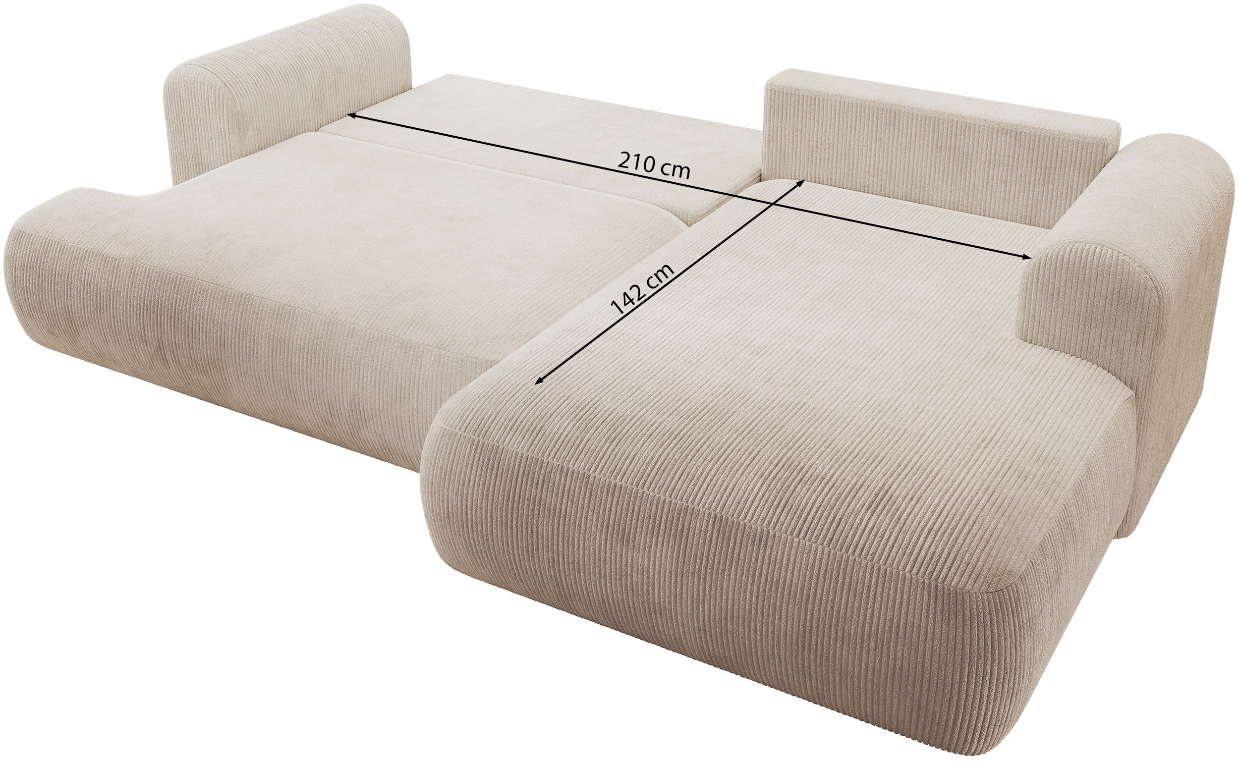 Narożnik z funkcją spania Ovo Cord L-kształtny prawostronny z pojemnikiem jasnoszary sztruks