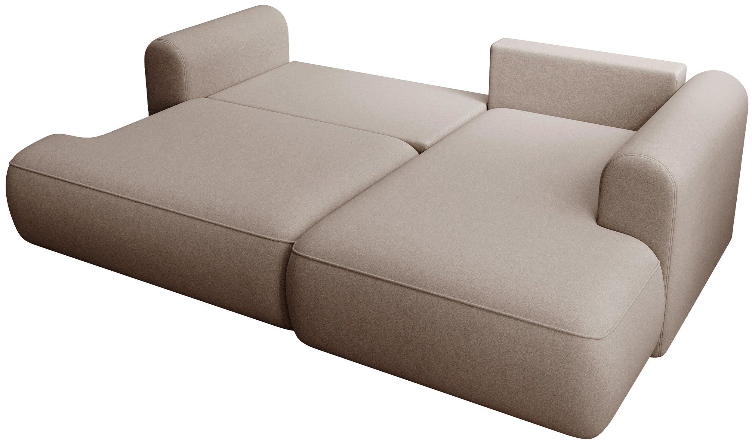 Narożnik z funkcją spania Ovo mini L-kształtny prawostronny z pojemnikiem beżowy welur łatwoczyszczący