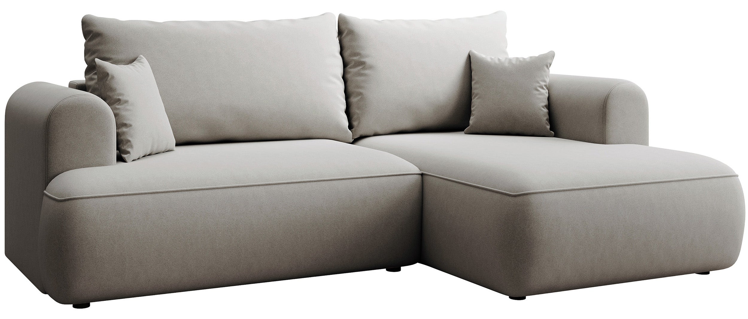 Narożnik z funkcją spania Ovo mini L-kształtny prawostronny z pojemnikiem szary welur łatwoczyszczący