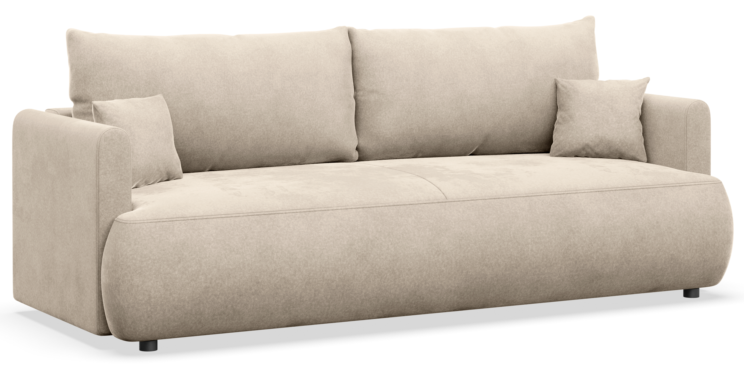 Kanapa rozkładana trzyosobowa Ovo mini z pojemnikiem jasnobeżowa welur łatwoczyszczący