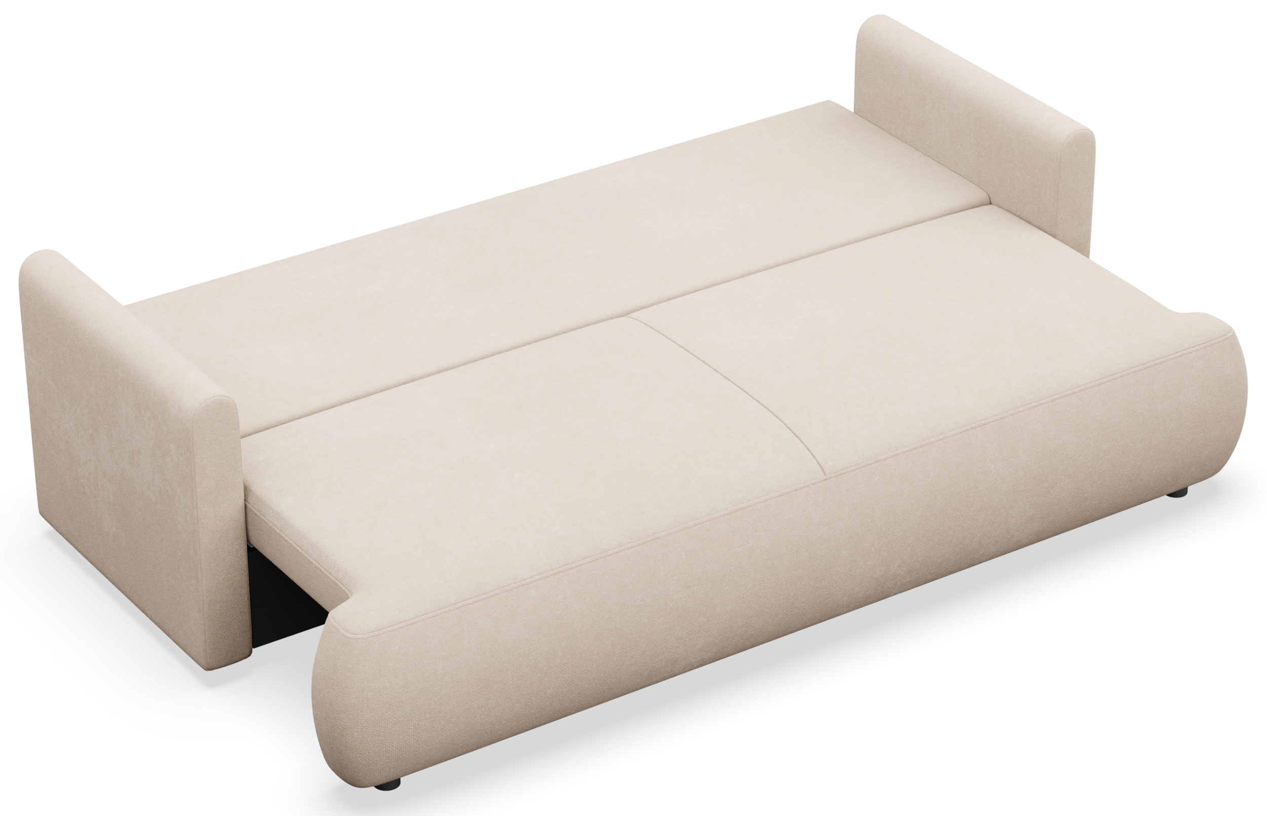 Kanapa rozkładana trzyosobowa Ovo mini z pojemnikiem kremowa szenil łatwoczyszczący