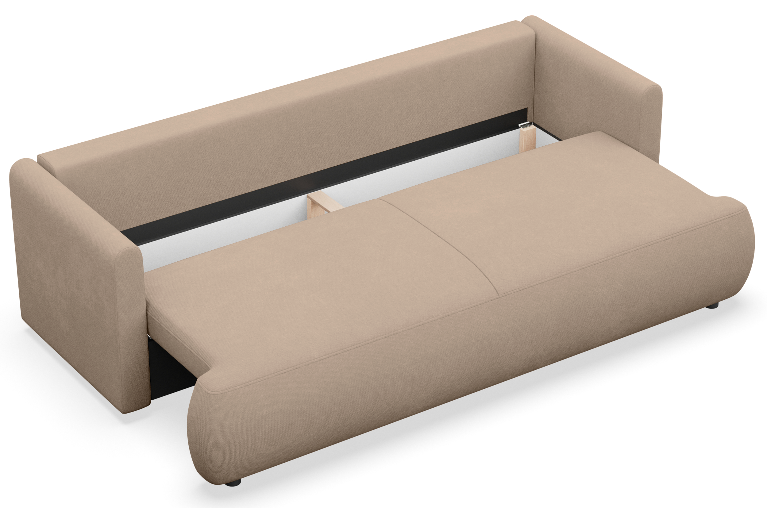 Kanapa rozkładana trzyosobowa Ovo mini z pojemnikiem beżowa szenil łatwoczyszczący