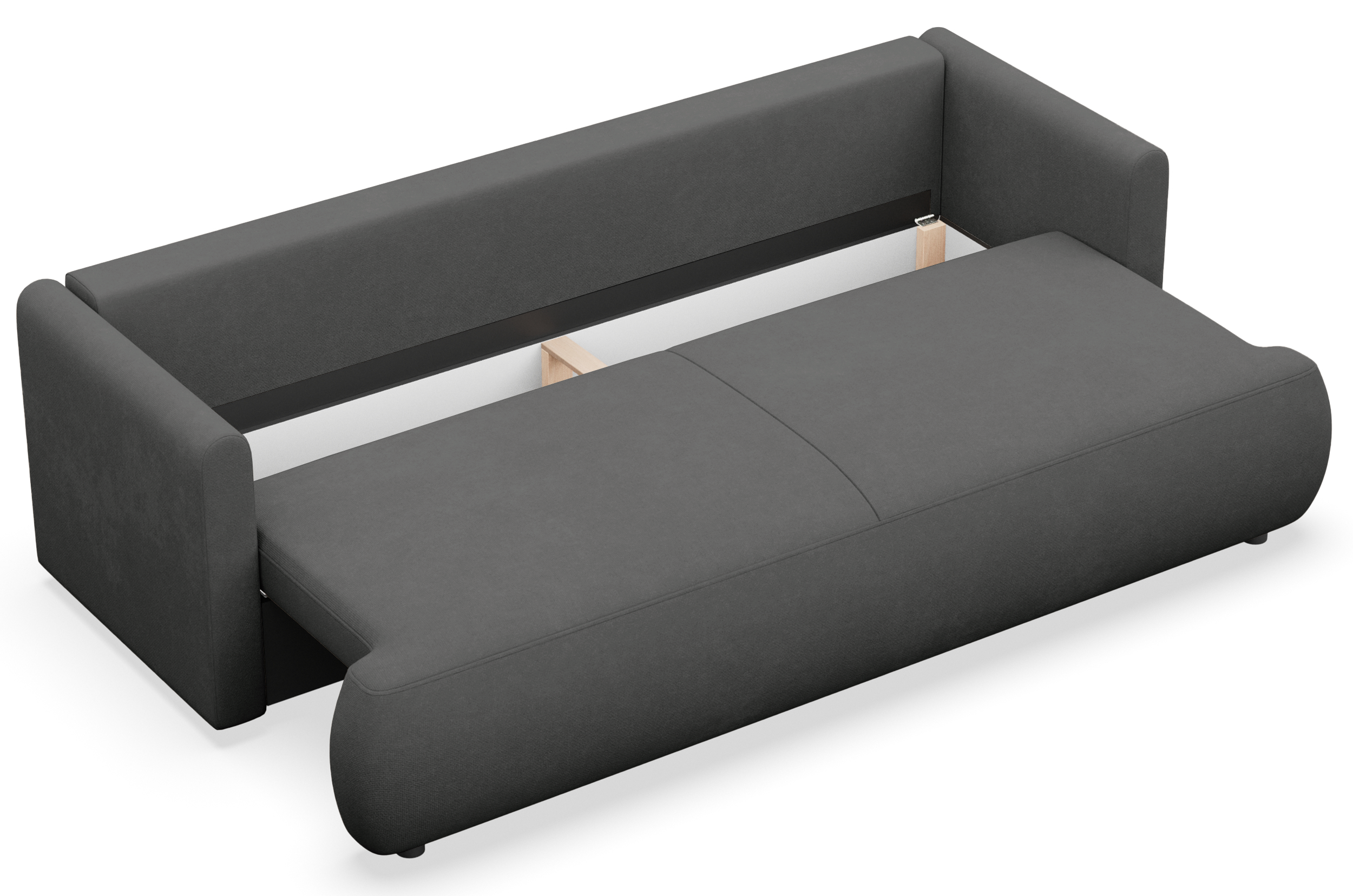 Kanapa rozkładana trzyosobowa Ovo mini z pojemnikiem ciemnoszara szenil łatwoczyszczący