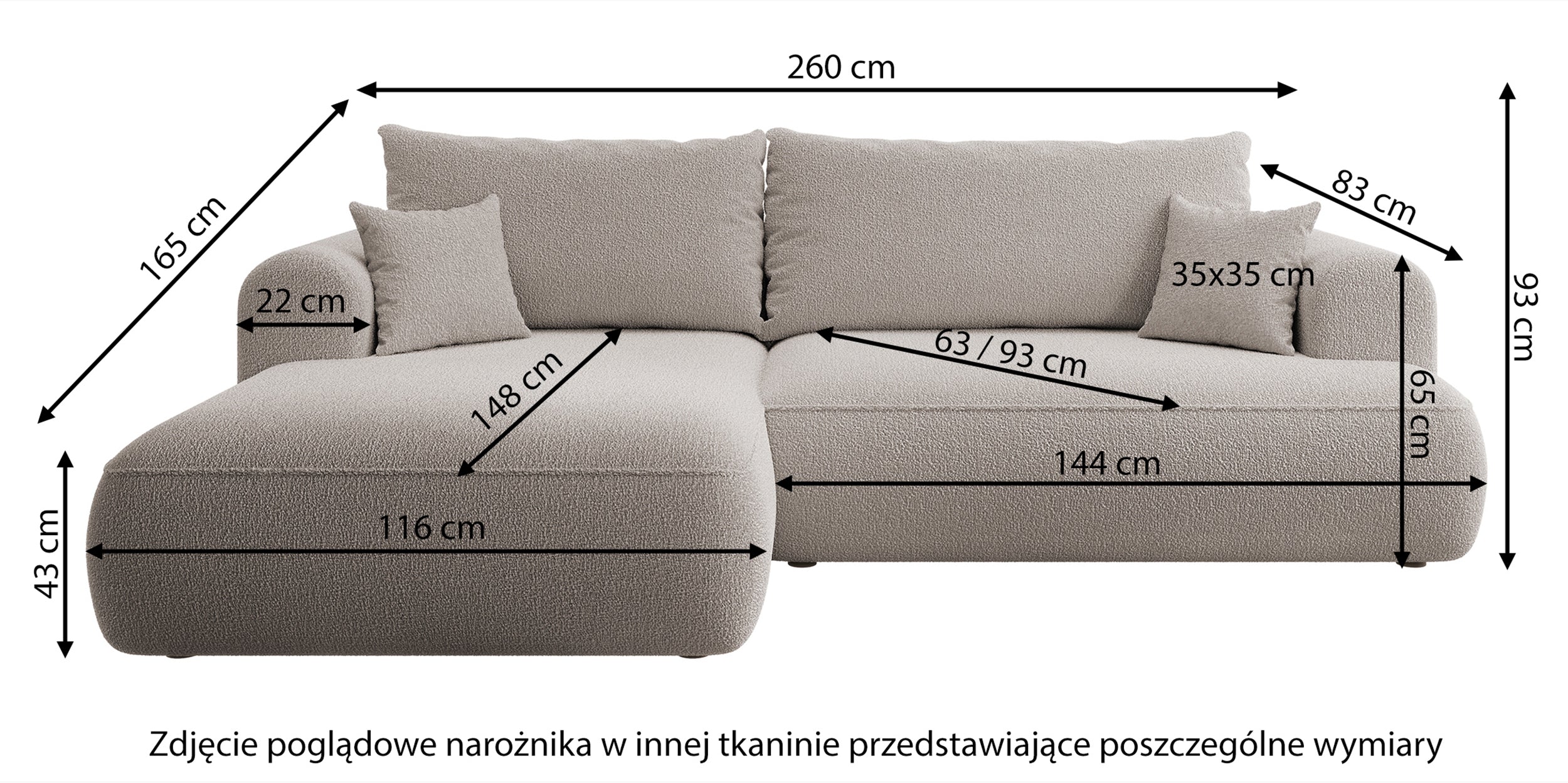 Narożnik z funkcją spania Ovo L-kształtny szarobeżowa plecionka prawostronny