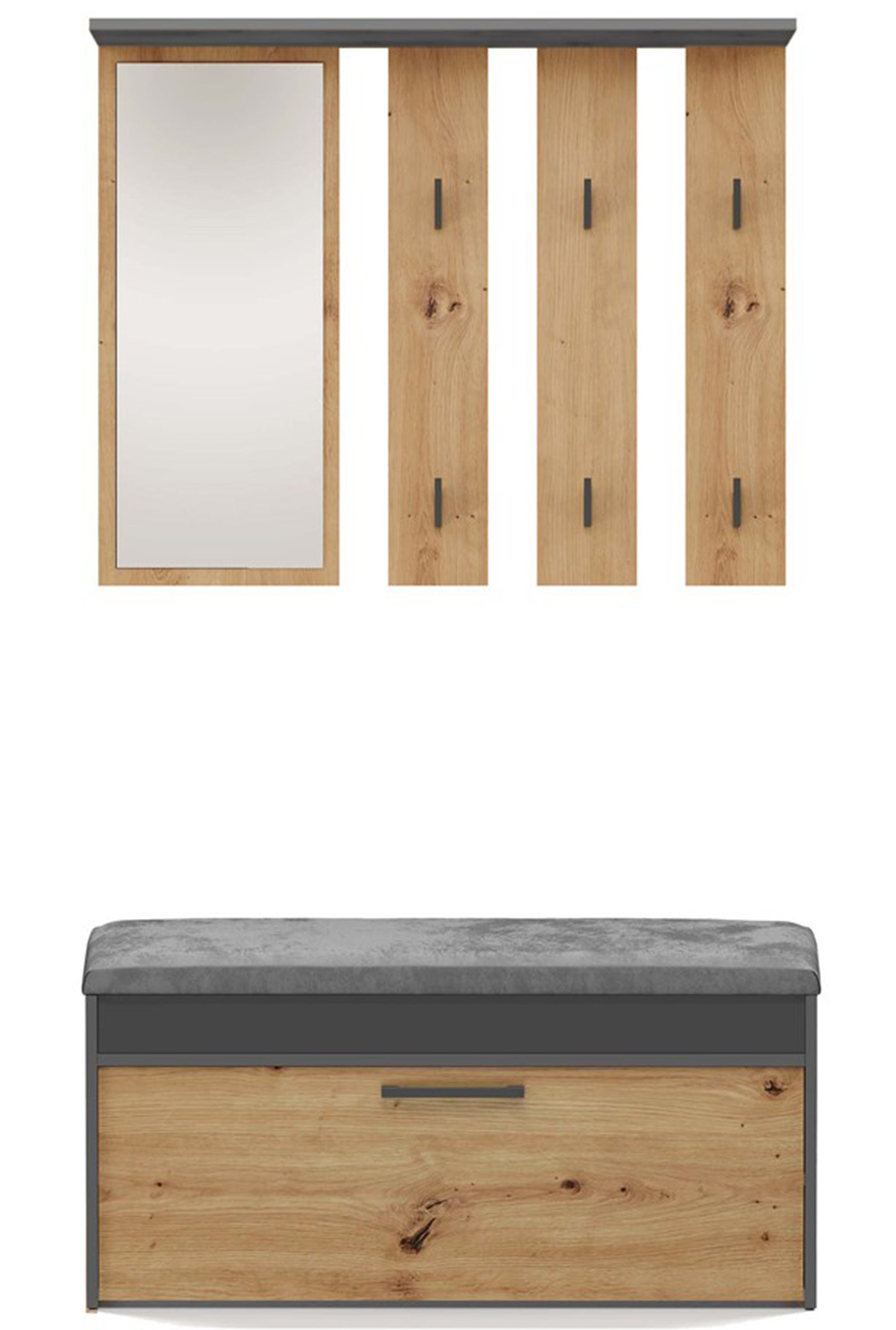 Zestaw do przedpokoju Parmani z siedziskiem i lustrem 100 cm dąb artisan / antracyt