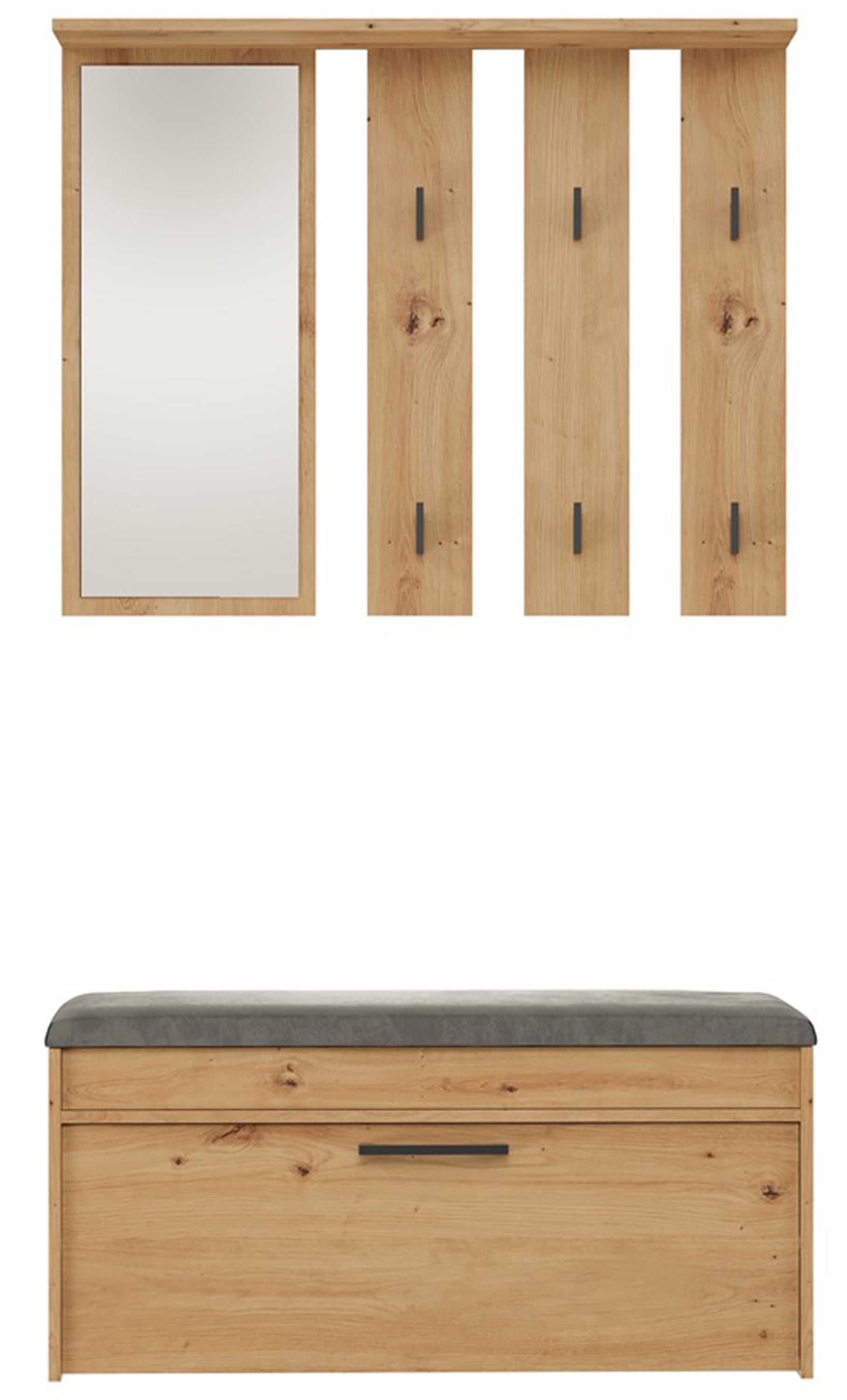 Zestaw do przedpokoju Parmani z siedziskiem i lustrem 100 cm dąb artisan