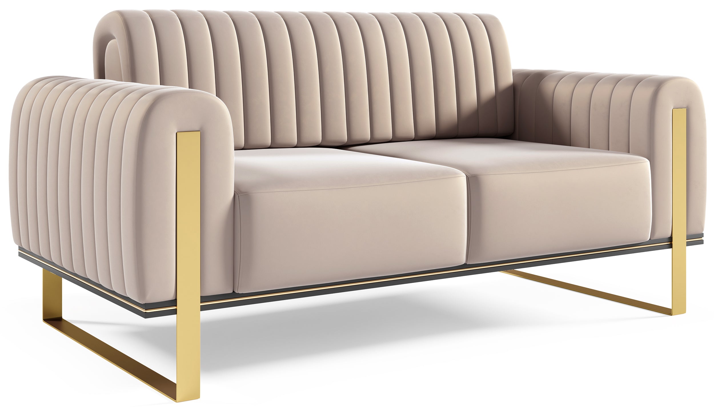 Sofa dwuosobowa Parissa jasnobeżowa welur złote nóżki