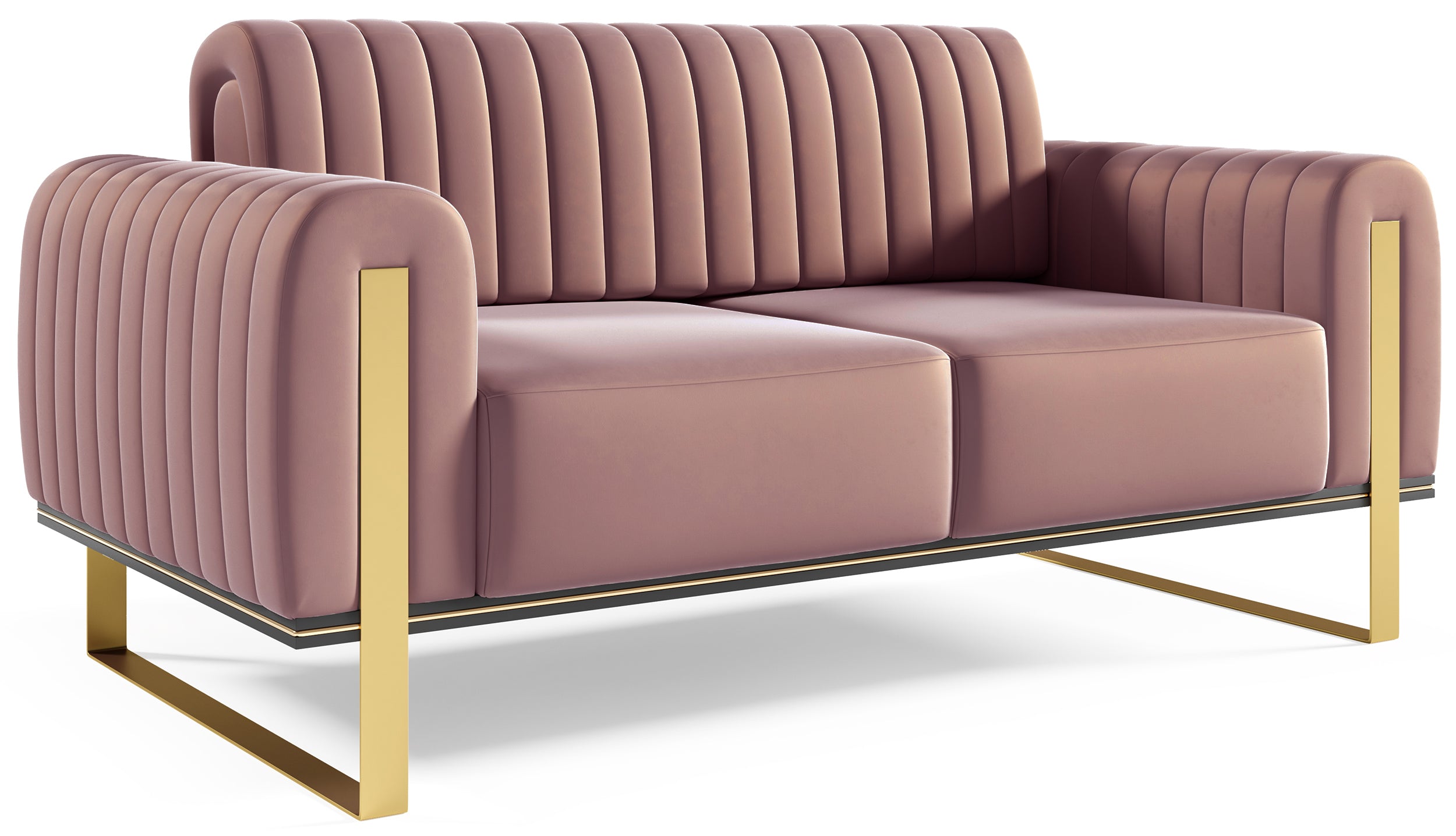 Sofa dwuosobowa Parissa różowa welur złote nóżki