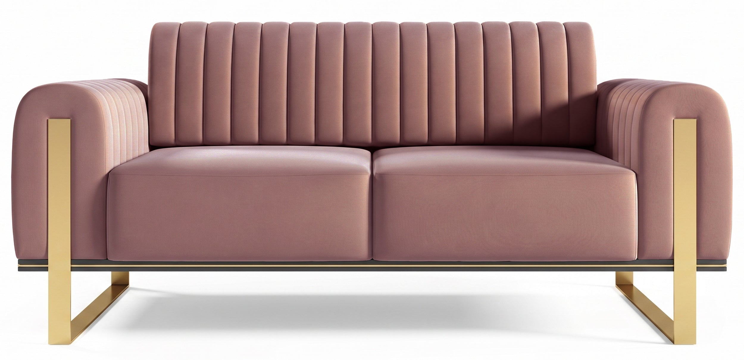 Sofa dwuosobowa Parissa różowa welur złote nóżki