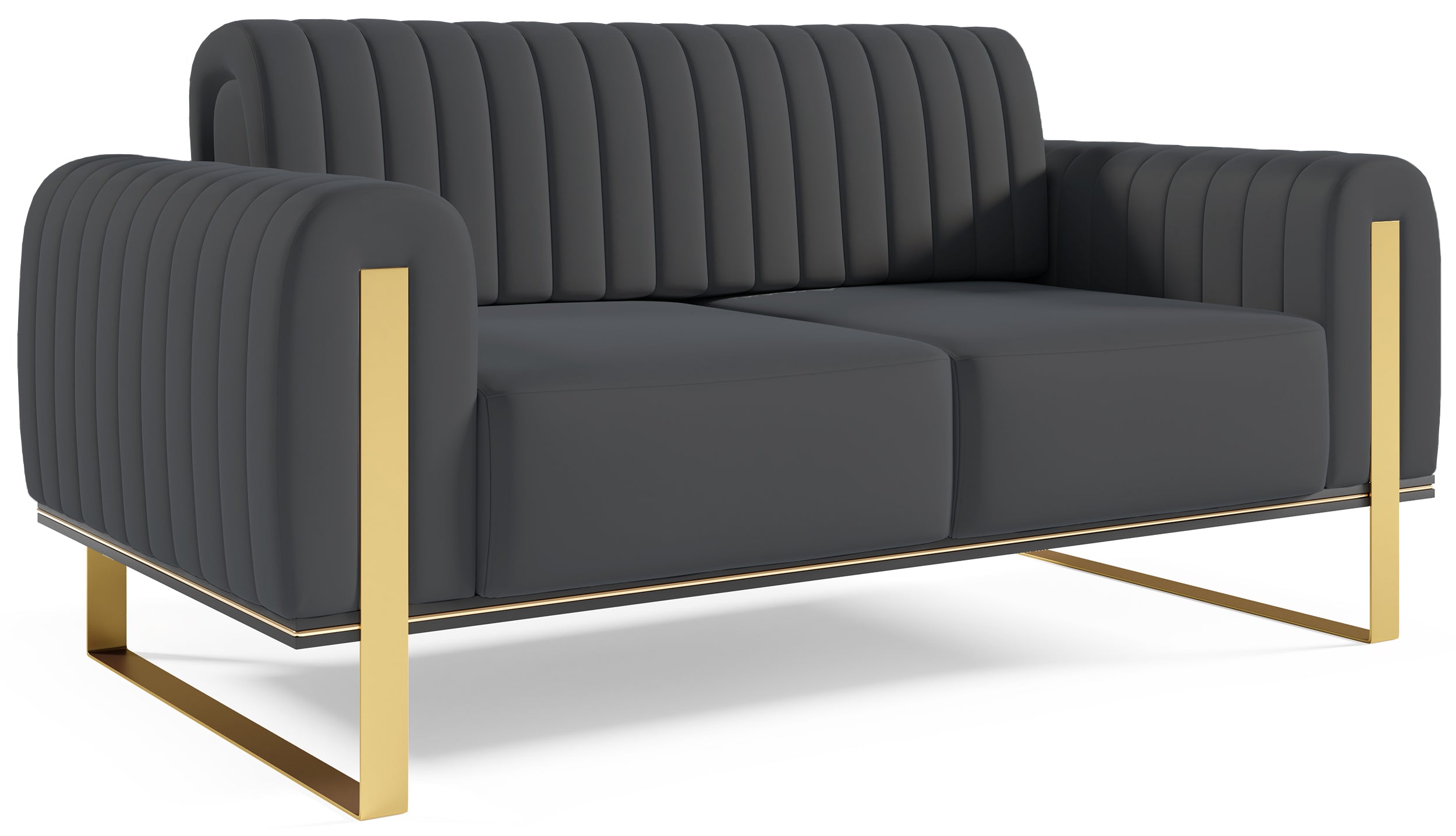 Sofa dwuosobowa Parissa ciemnoszara welur złote nóżki