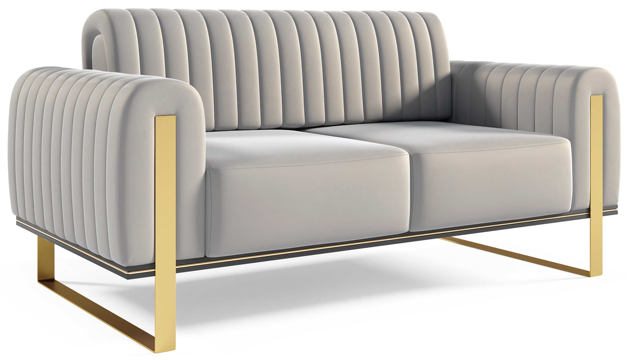 Sofa dwuosobowa Parissa jasnoszara welur złote nóżki