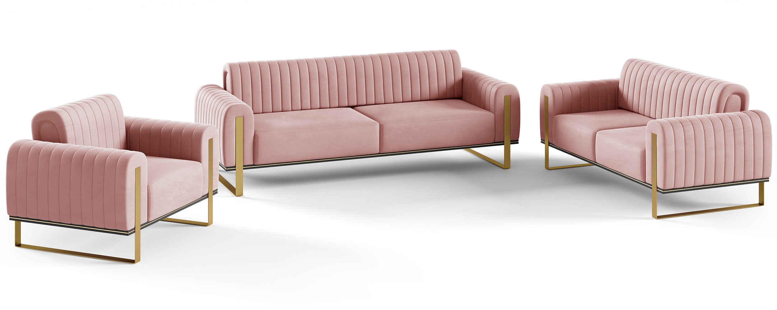 Sofa dwuosobowa Parissa różowa welur złote nóżki