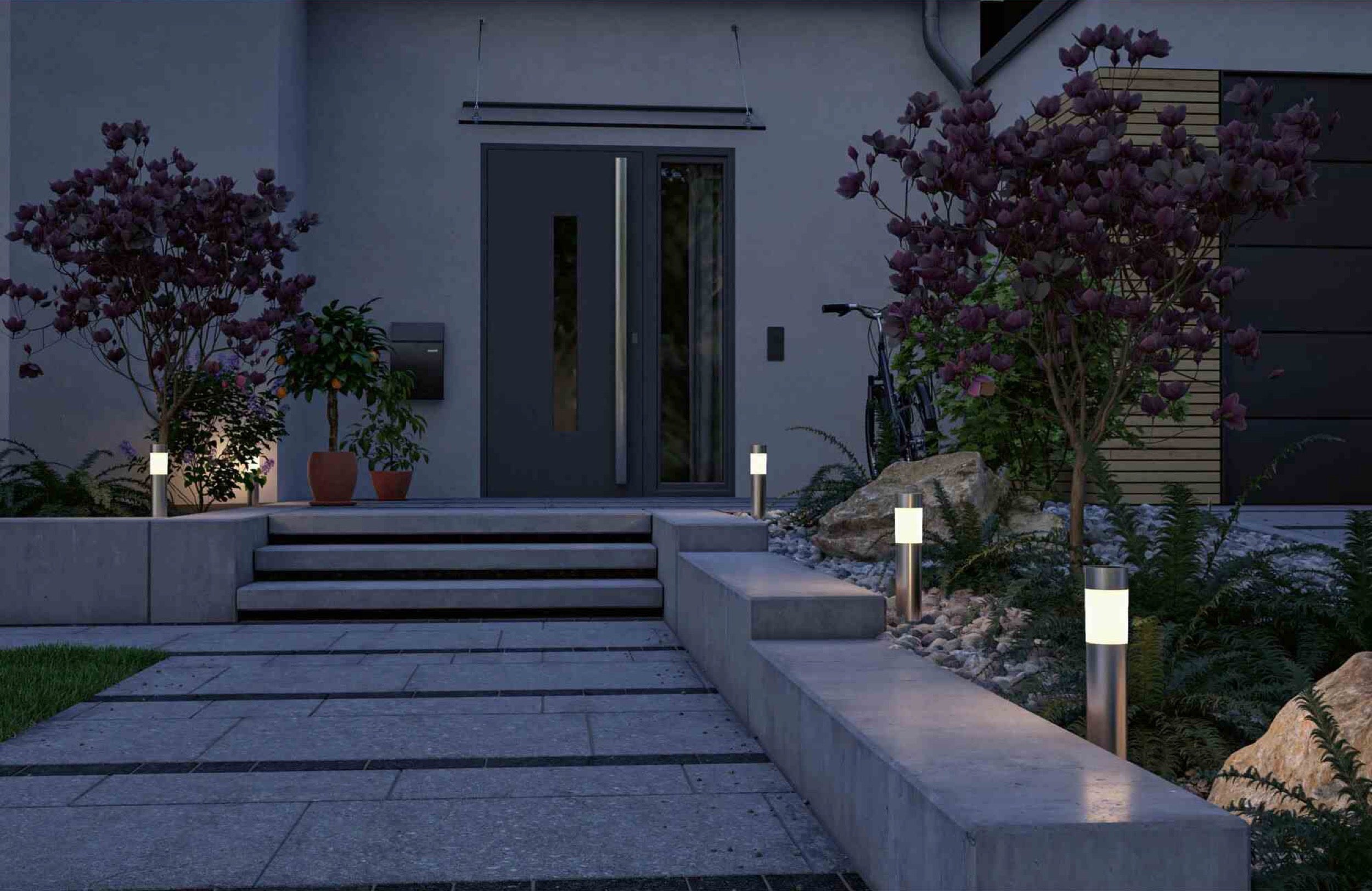 Lampa ogrodowa solarna Layra LED z czujnikiem zmierzchu srebrna