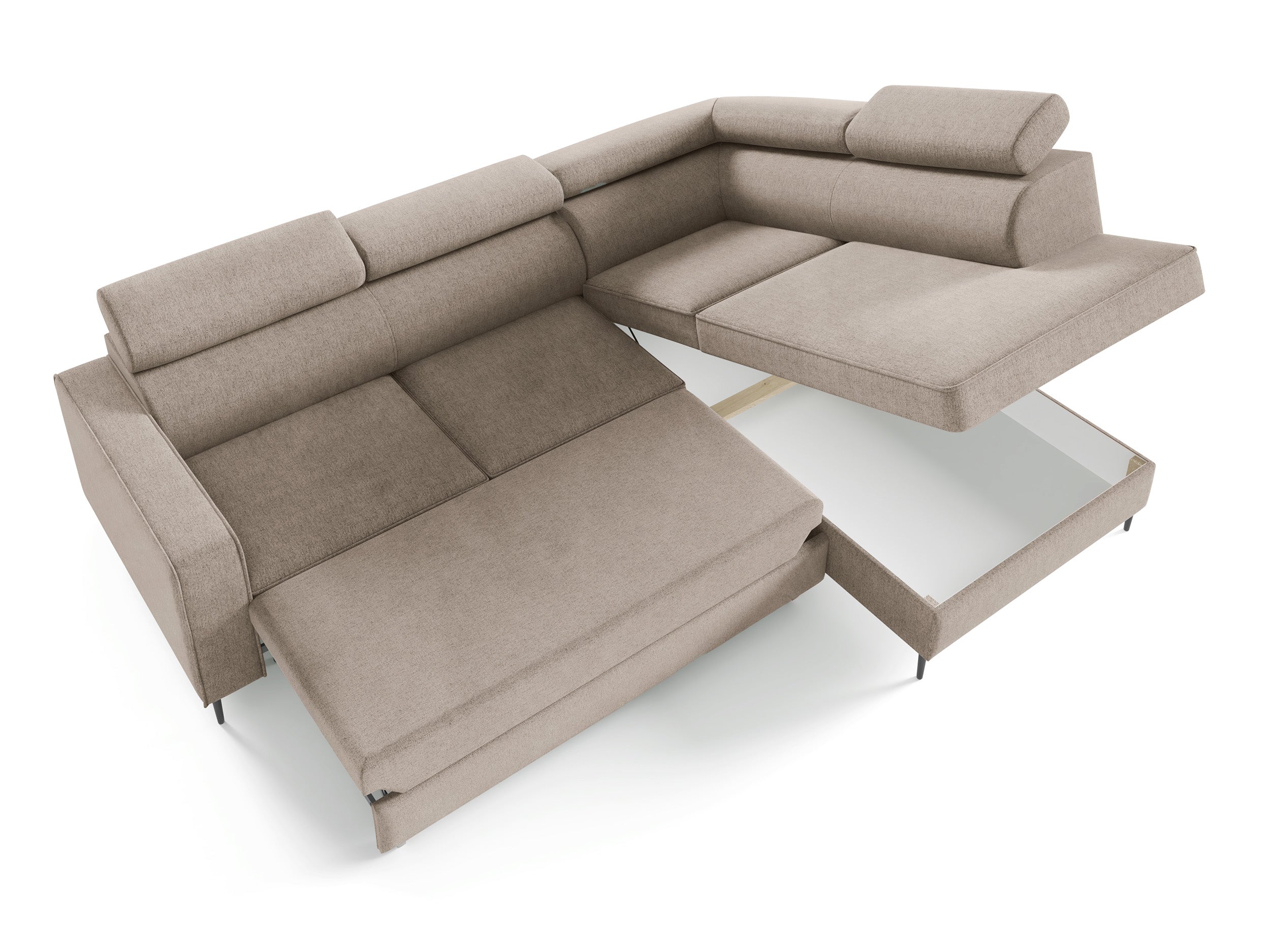 Narożnik z funkcją spania Vero L-kształtny z pojemnikiem beżowy plecionka prawostronny