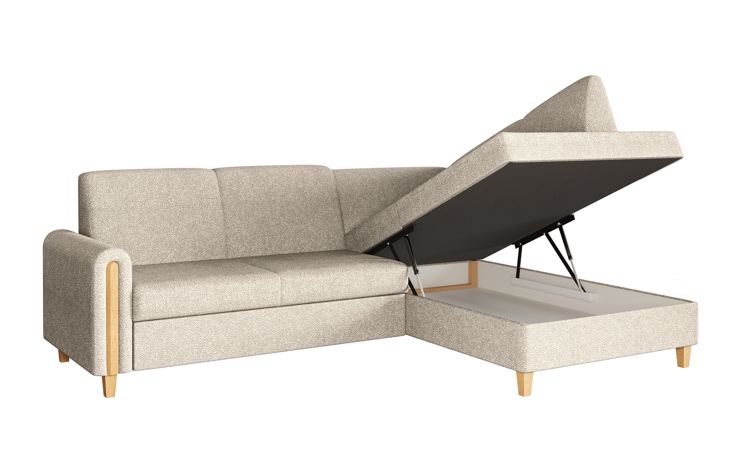 Narożnik z funkcją spania Majla L-kształtny prawostronny z pojemnikiem beżowy plecionka hydrofobowa