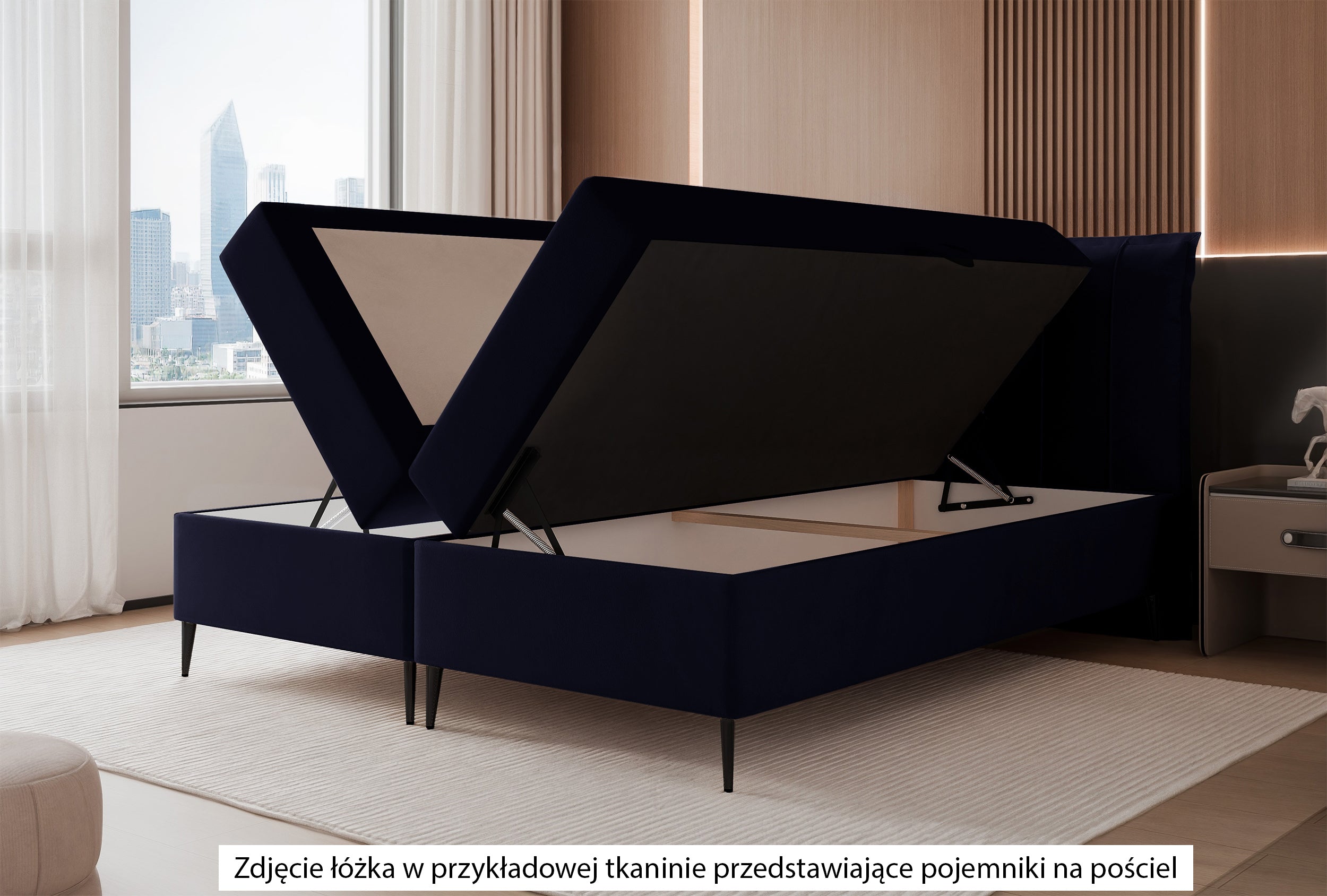 Łóżko kontynentalne 200x200 cm Suzi z materacem bonellowym i topperem beżowe welur hydrofobowy