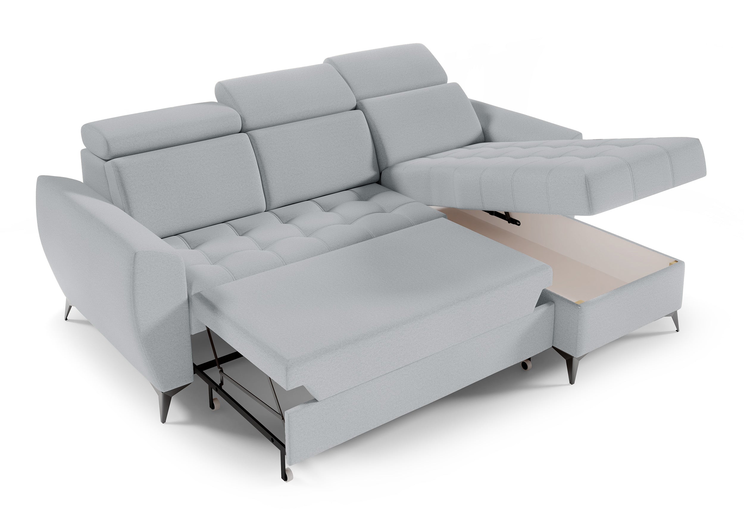 Narożnik z funkcja spania Virelia L-kształtny szary welur