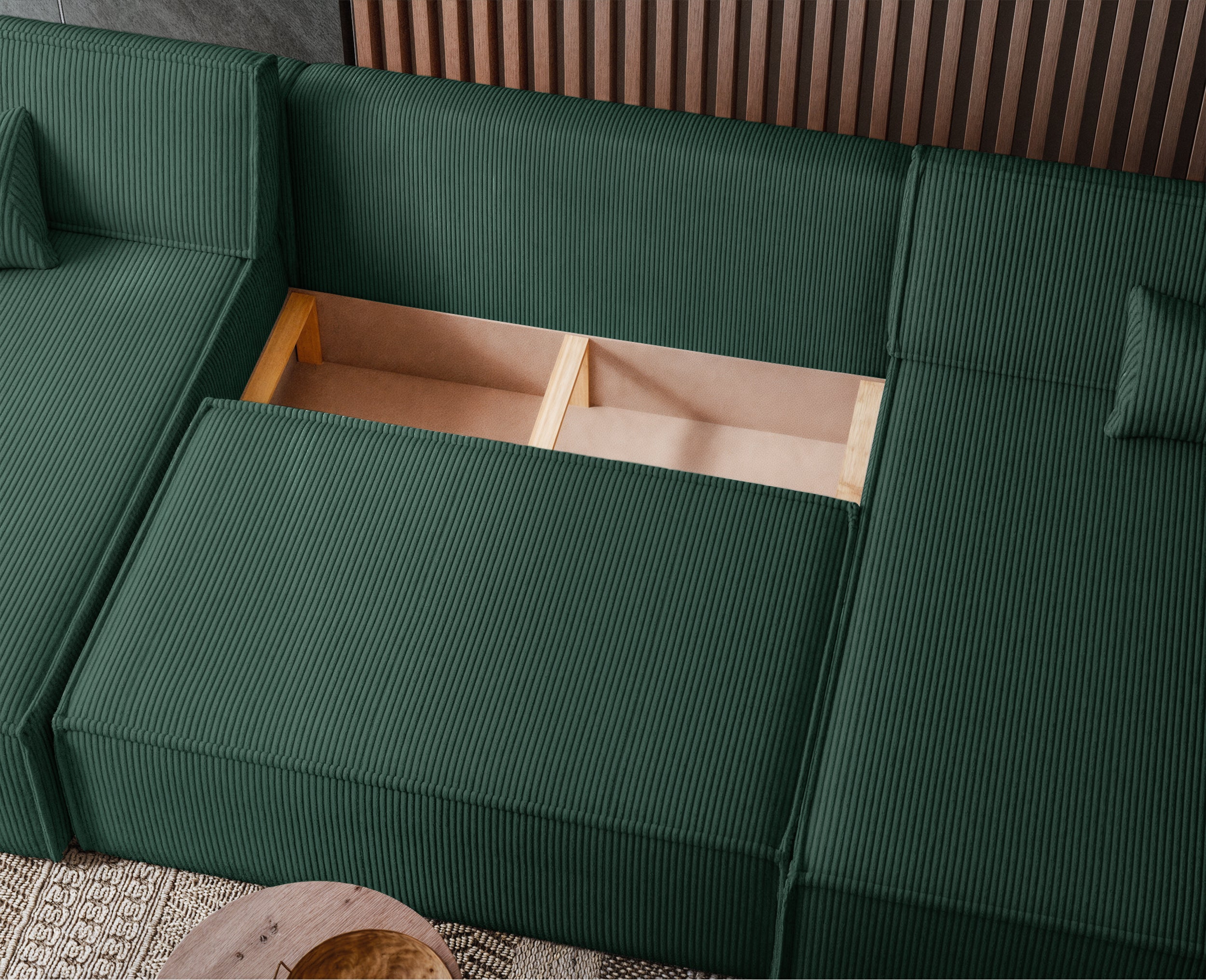 Narożnik z funkcją spania Scarlo U-kształtny z pojemnikiem uniwersalny ciemnozielony sztruks