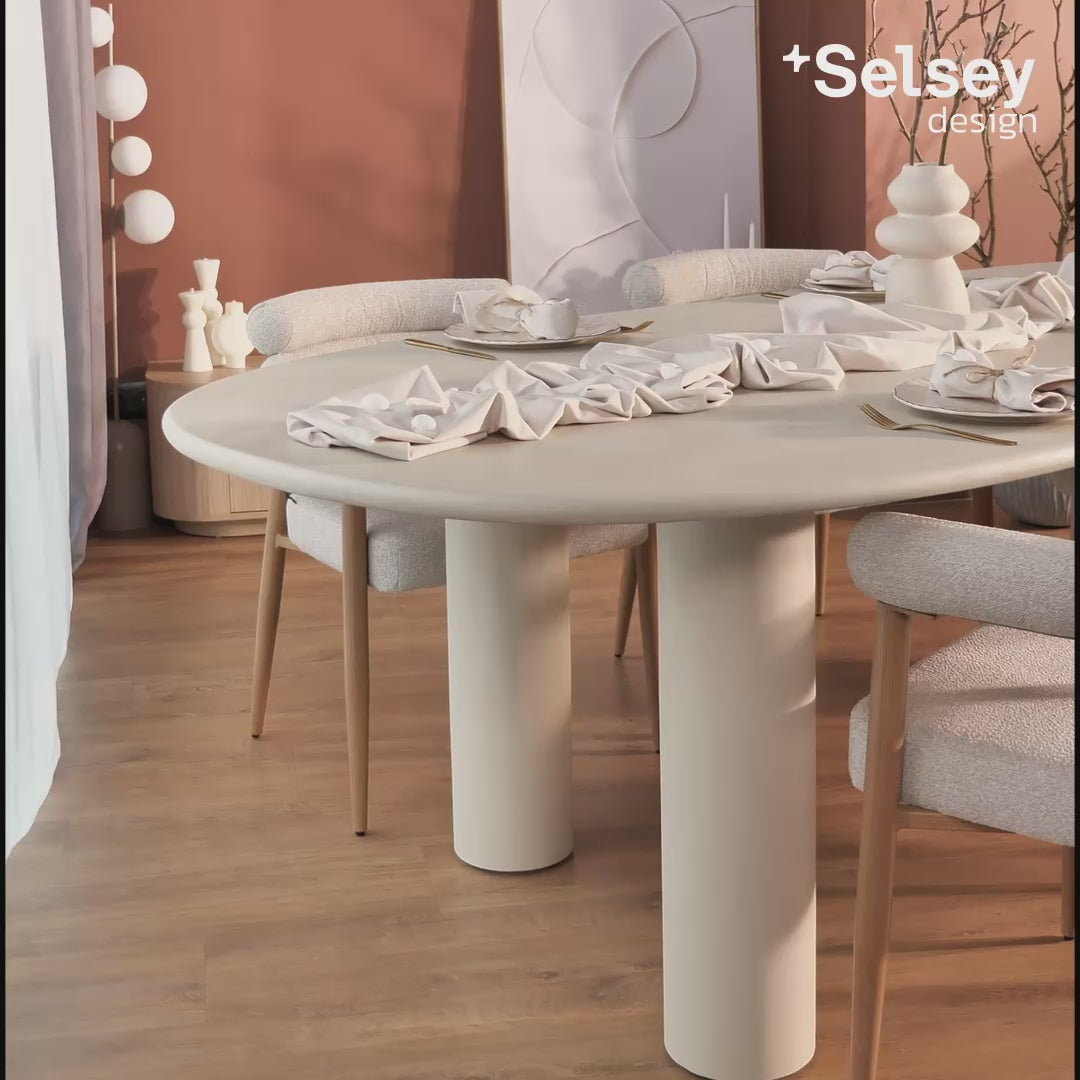 Załaduj wideo: Stół do jadalni Innations 230x120 cm szaro-beżowy z efektem mikrocementu