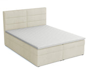 Łóżko kontynentalne 160x200 cm Valdamone z pojemnikami i topperem beżowe welur łatwoczyszczący