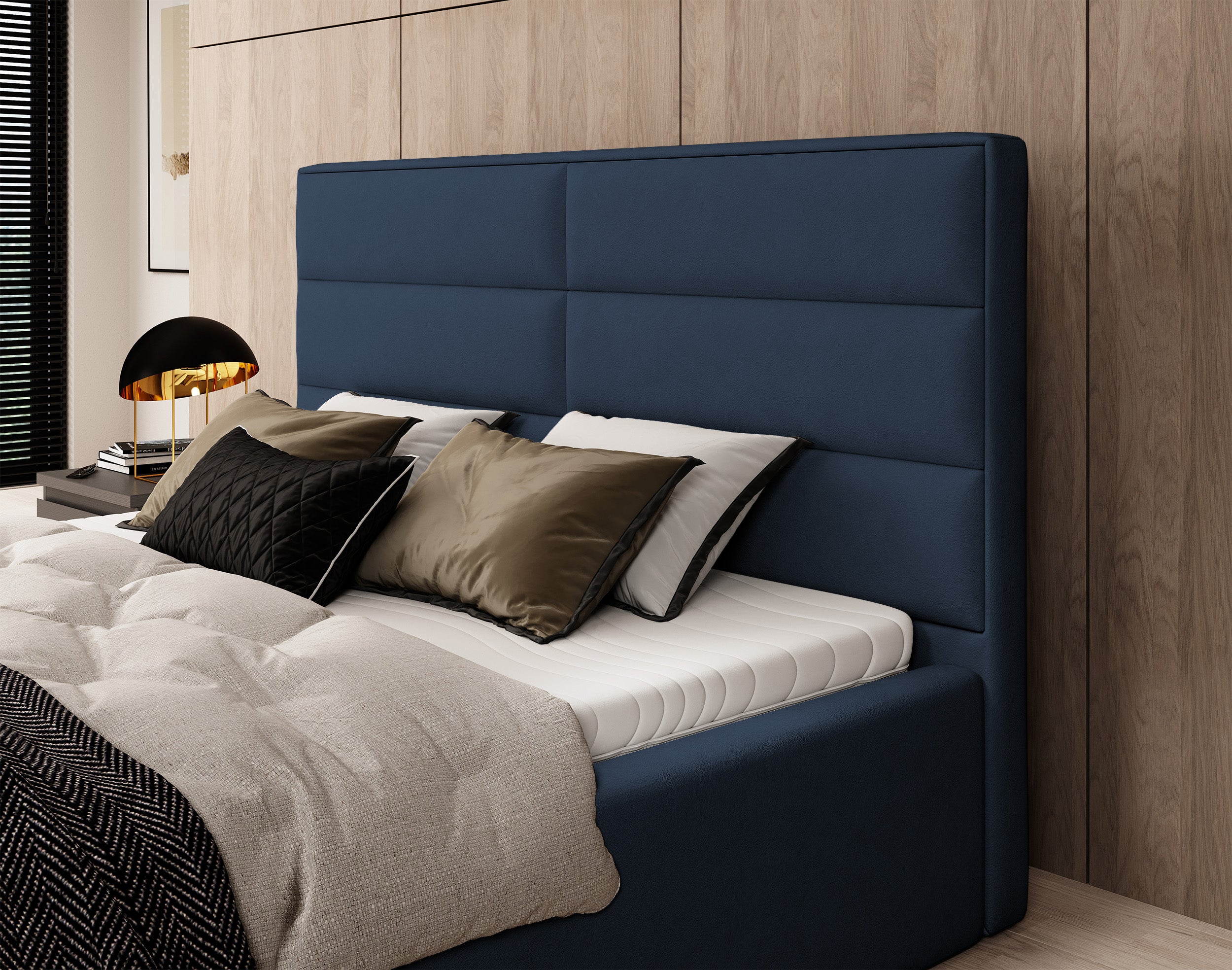 Łóżko tapicerowane 180x200 cm Valdamone hydrofobowe granatowe