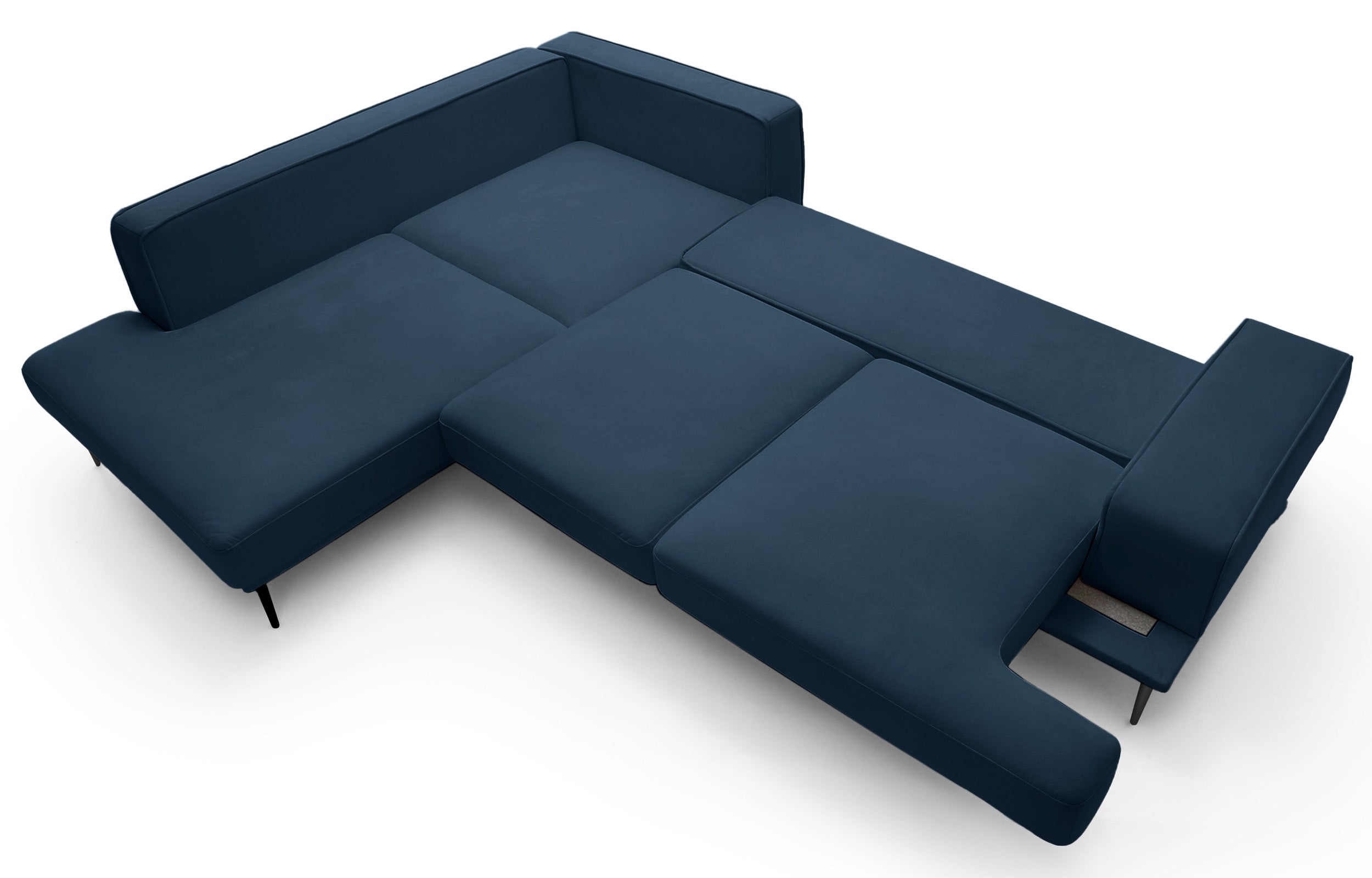 Narożnik z funkcją spania Mesito L-kształtny prawostronny granatowy welur nogi czarne