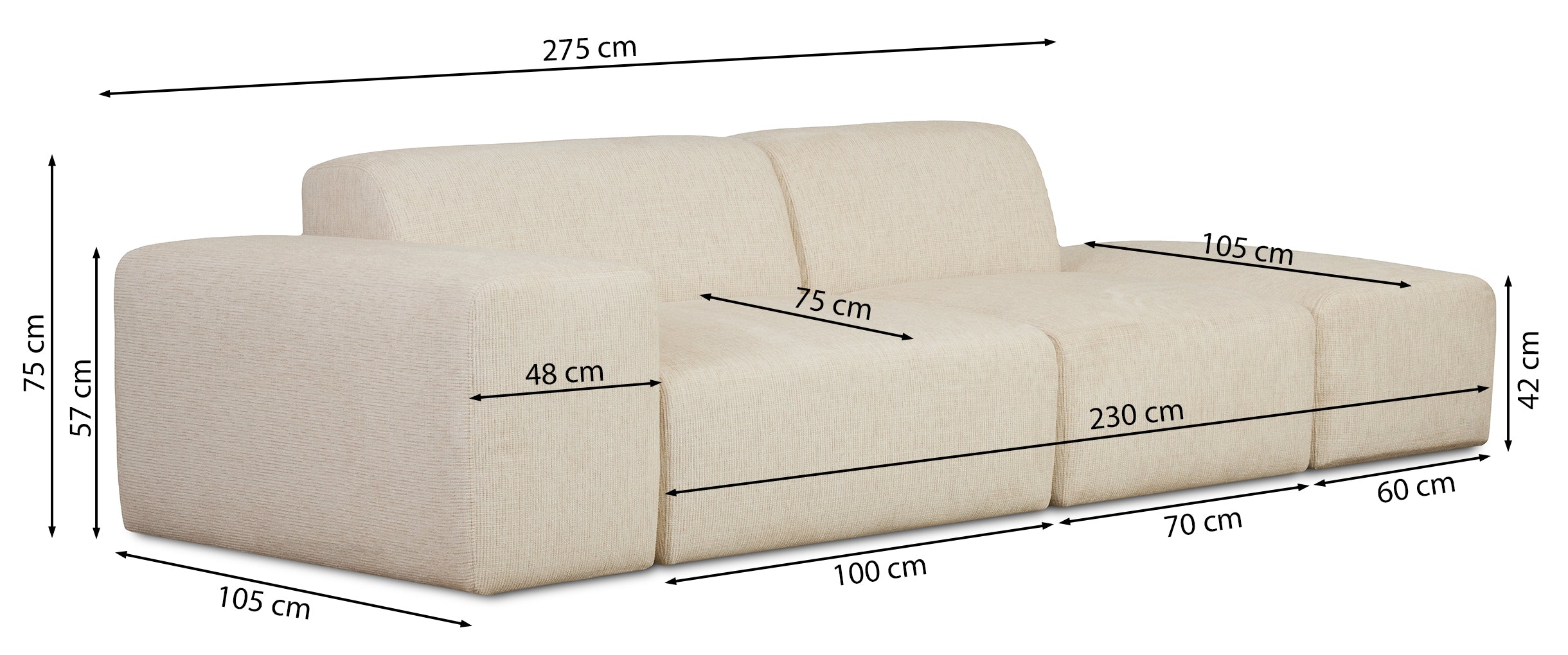 Sofa modułowa Pyllomi z pufą kremowa plecionka