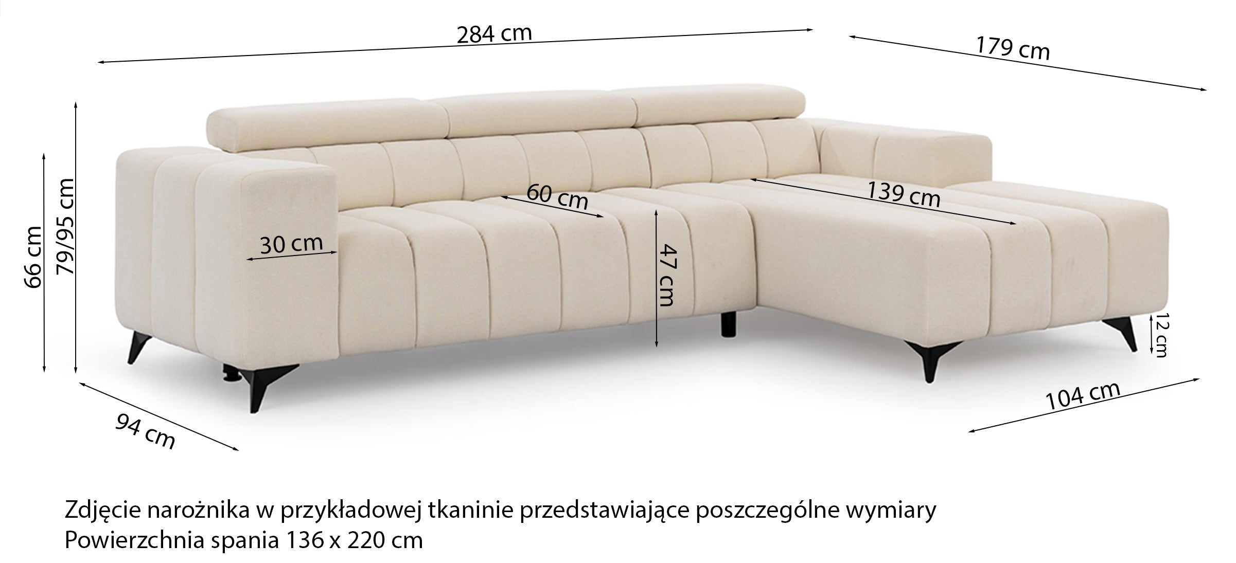 Narożnik z funkcją spania Ragussino L-kształtny z regulowanymi zagłówkami i pojemnikiem szary szenil lewostronny