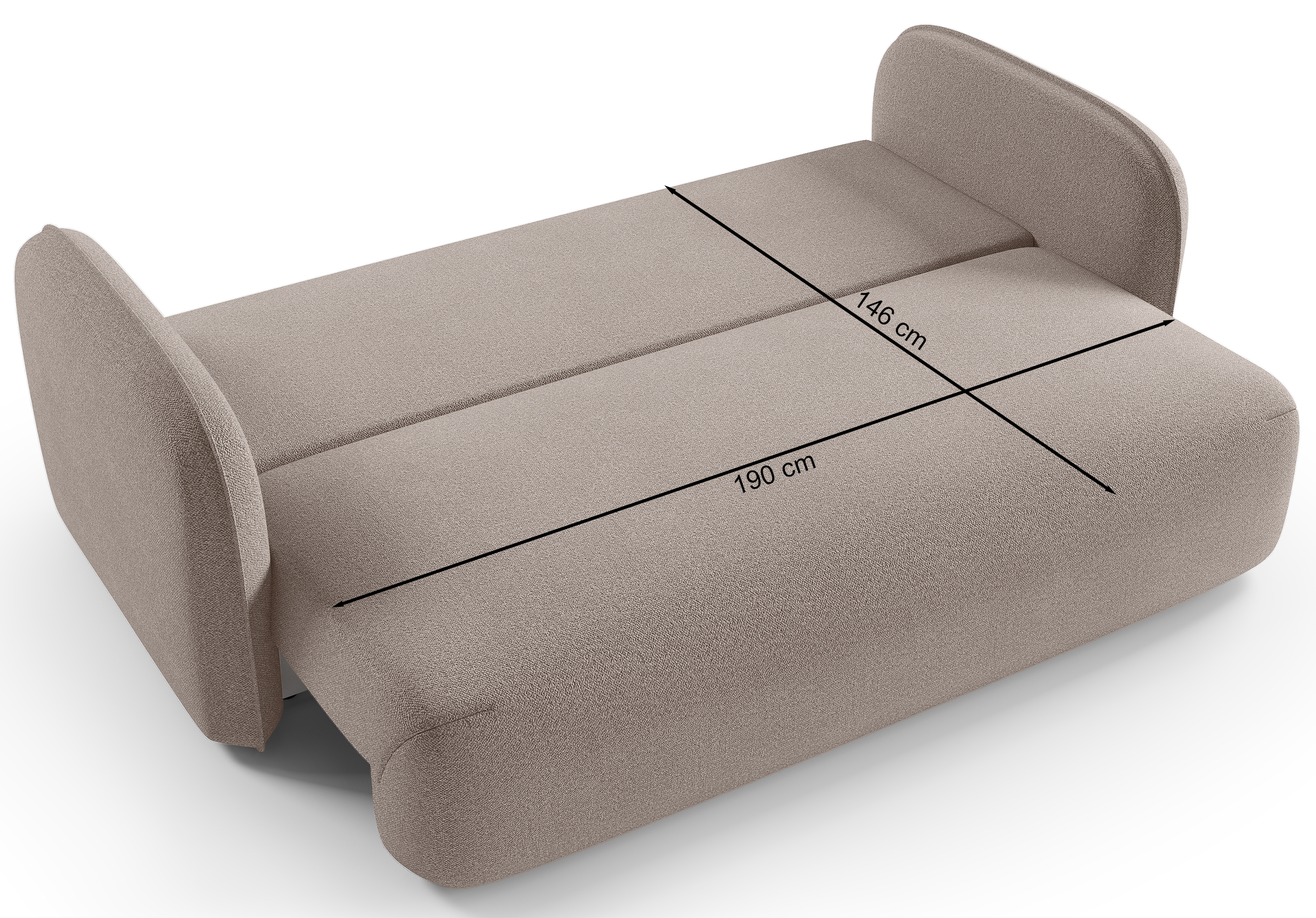 Kanapa rozkładana trzyosobowa Ravelio z pojemnikiem kremowa szenil