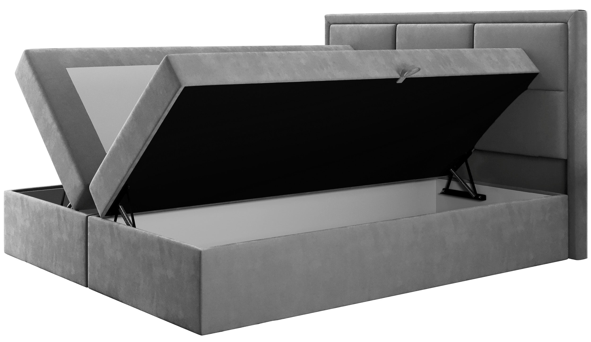Łóżko kontynentalne 160x200 cm Rommano z materacem bonellowym i topperem szare welur