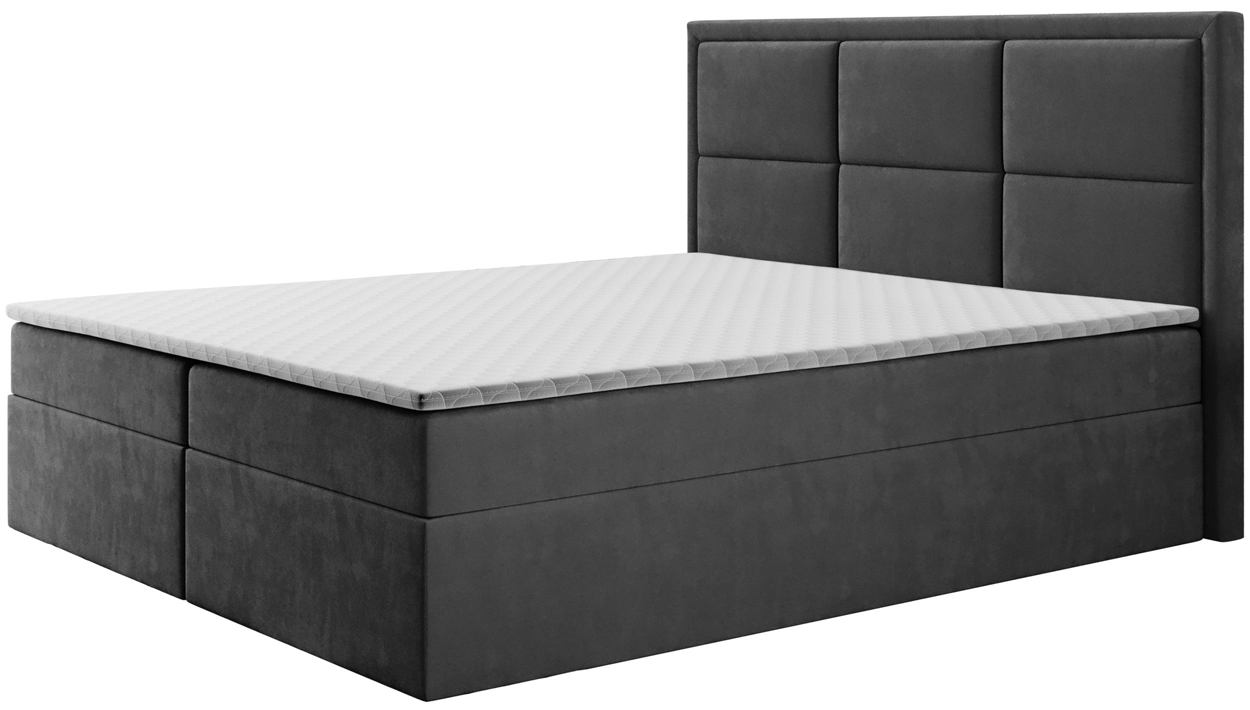 Łóżko kontynentalne 160x200 cm Rommano z materacem bonellowym i topperem ciemnoszare welur