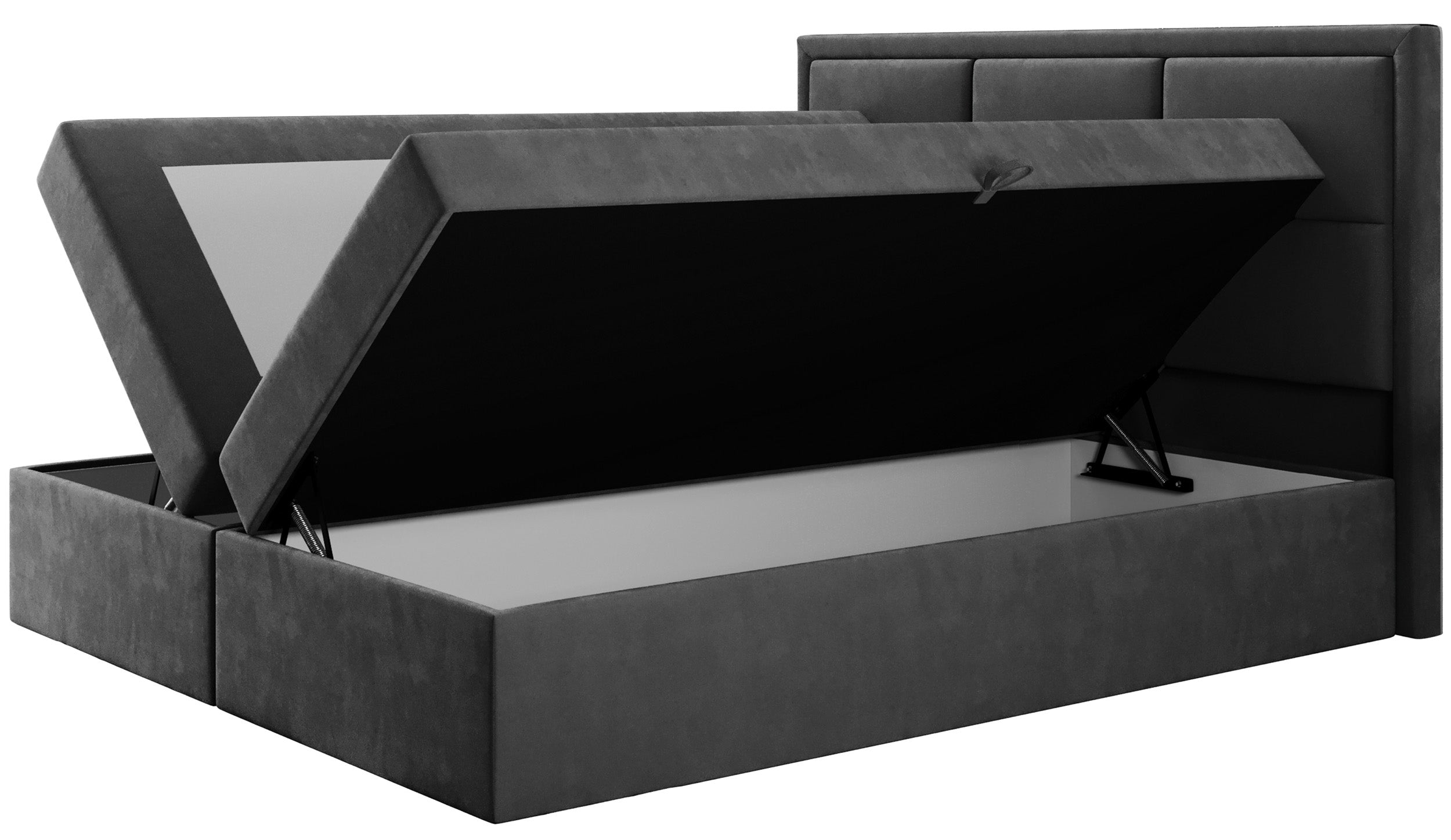 Łóżko kontynentalne 160x200 cm Rommano z materacem bonellowym i topperem ciemnoszare welur