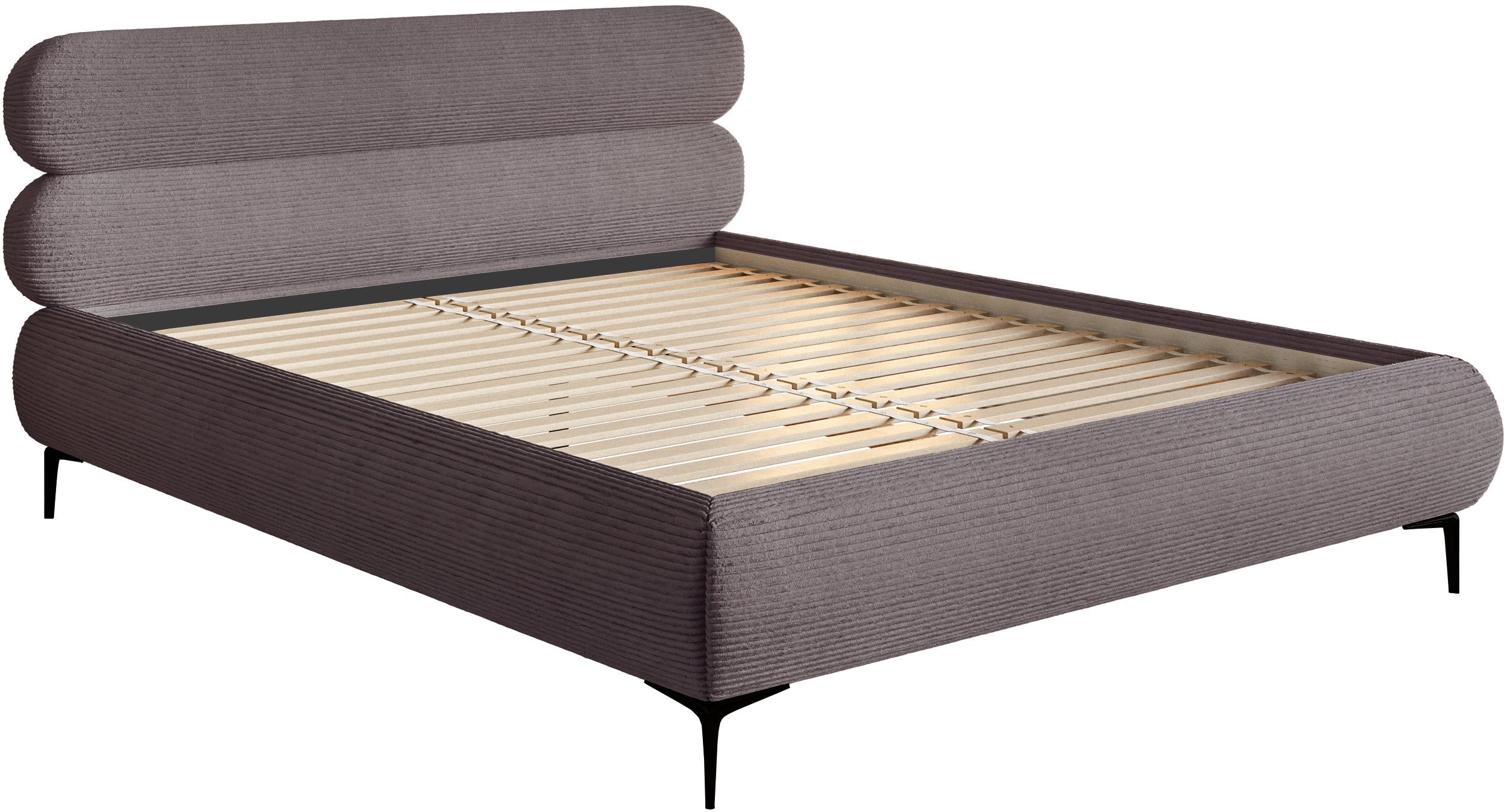 Łóżko tapicerowane 160x200 cm Roule Cord brązowe sztruks nóżki czarne