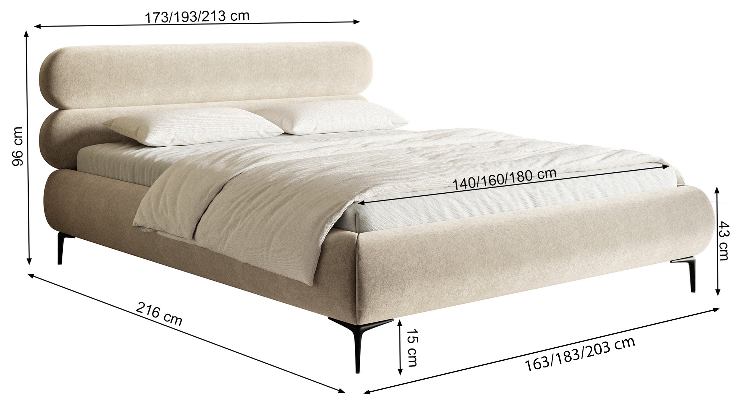 Łóżko tapicerowane 140x200 cm Roule z pojemnikiem stelaż metalowy jasnoszare welur hydrofobowy nóżki czarne