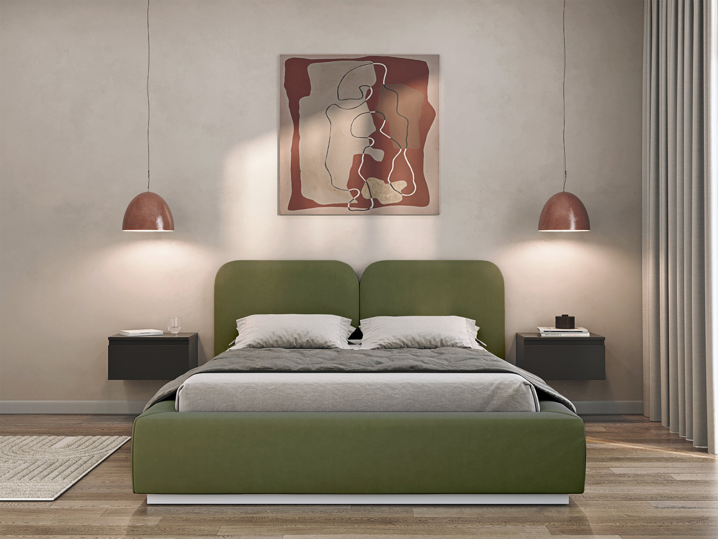 Łóżko tapicerowane 180x200 cm Comoves oliwkowe welur