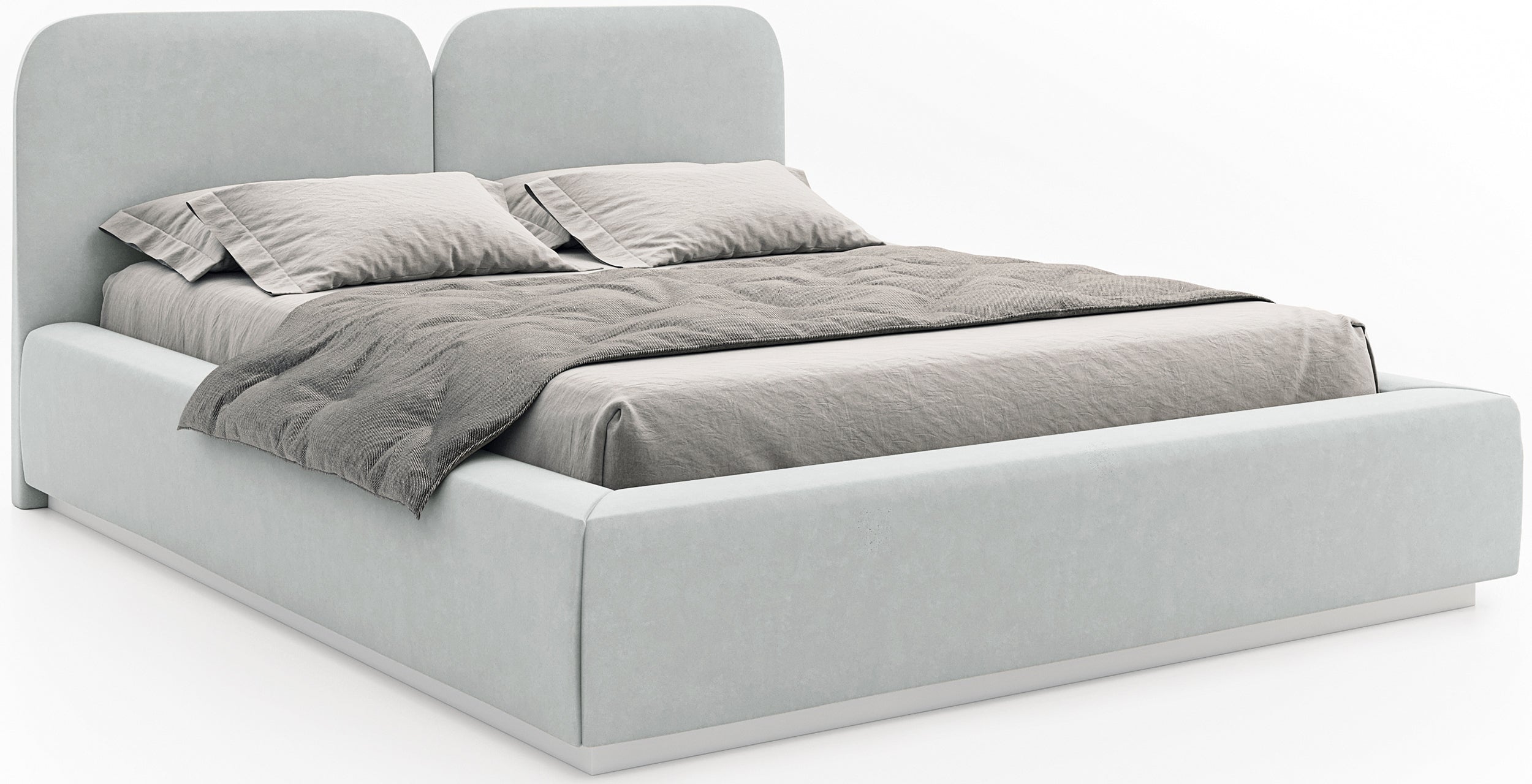 Łóżko tapicerowane 160x200 cm Comoves z pojemnikiem i oświetleniem LED stelaż metalowy jasnoszare welur