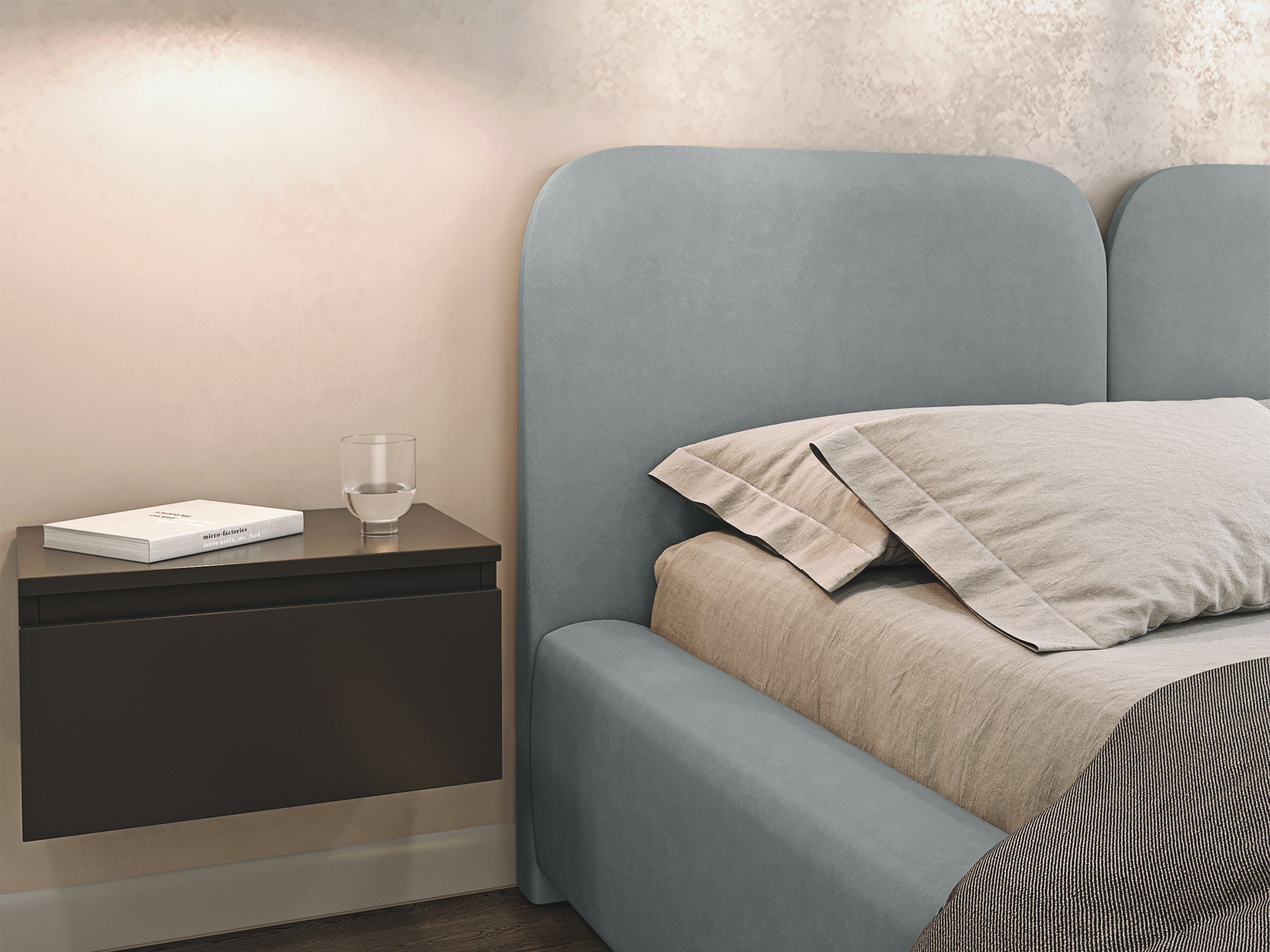 Łóżko tapicerowane 160x200 cm Comoves z oświetleniem LED szare welur