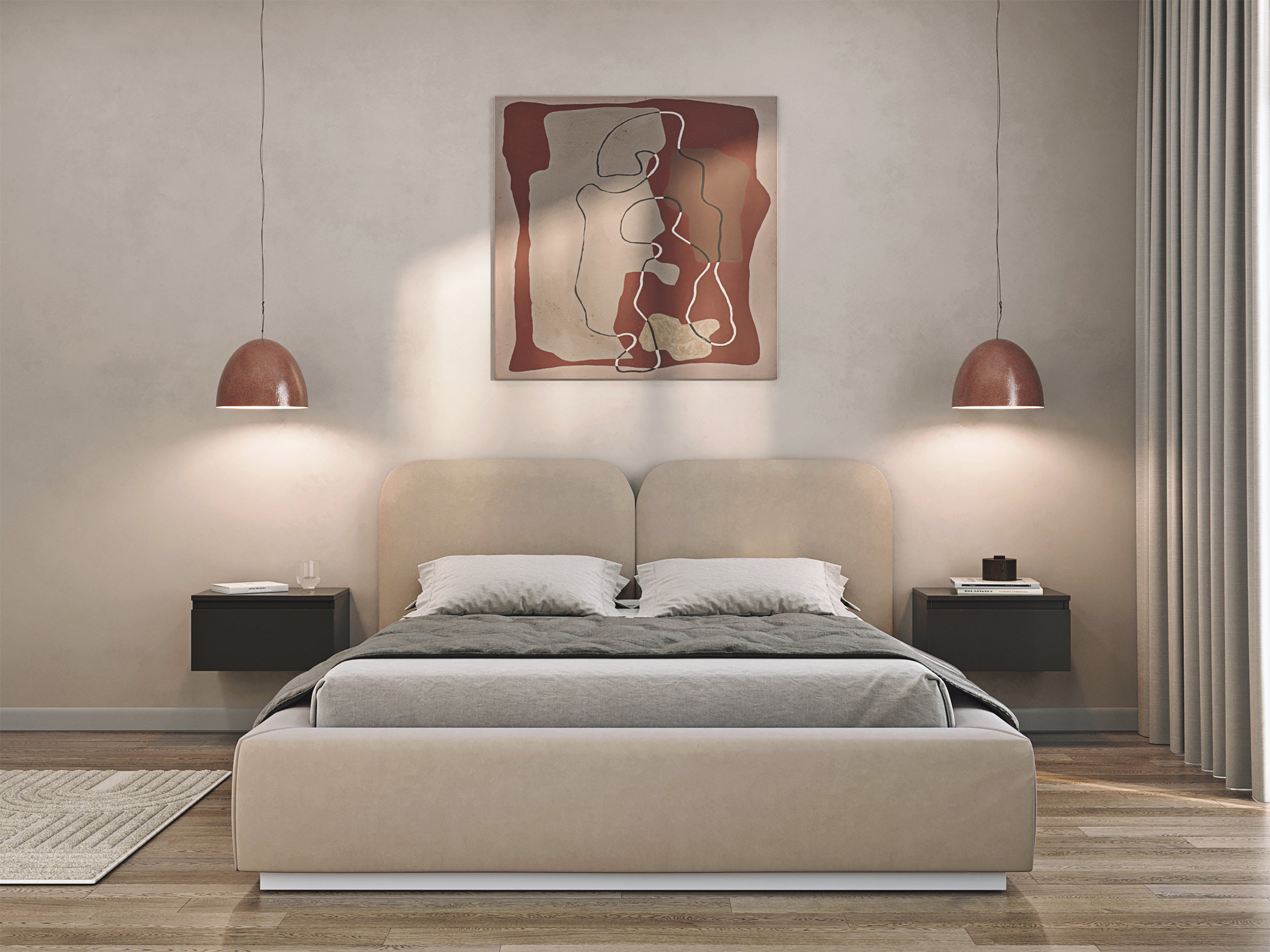 Łóżko tapicerowane 140x200 cm Comoves jasnobeżowe welur