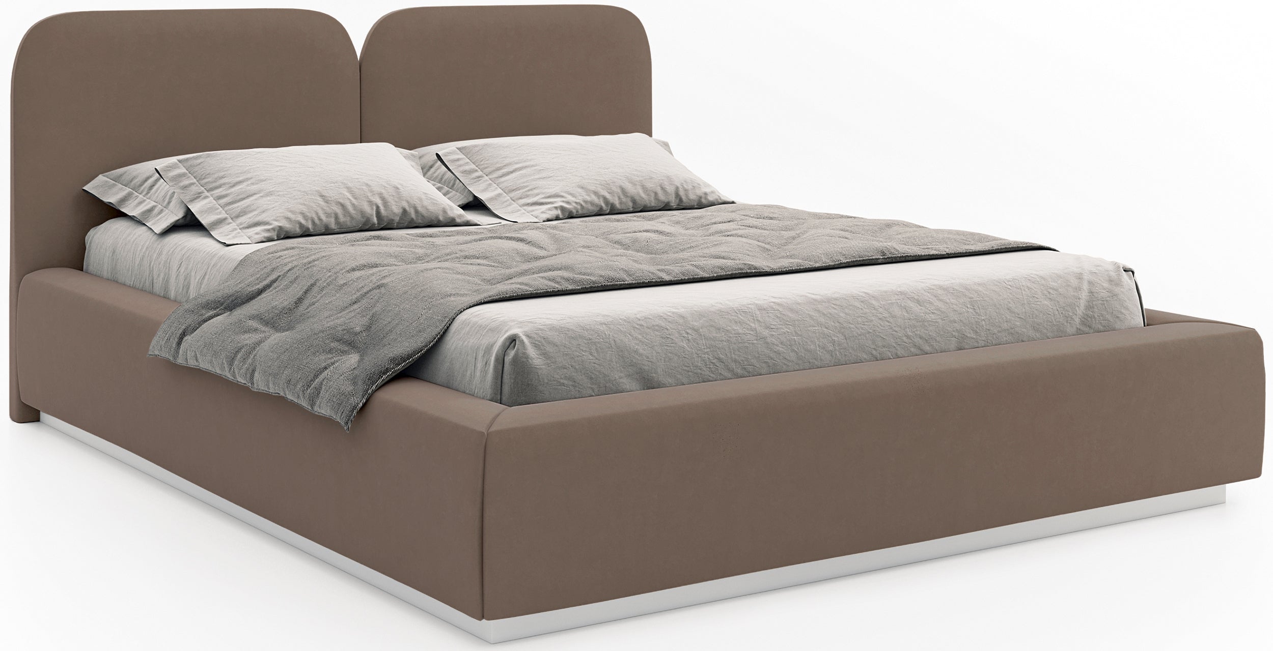 Łóżko tapicerowane 180x200 cm Comoves z pojemnikiem i oświetleniem LED stelaż metalowy brązowe welur