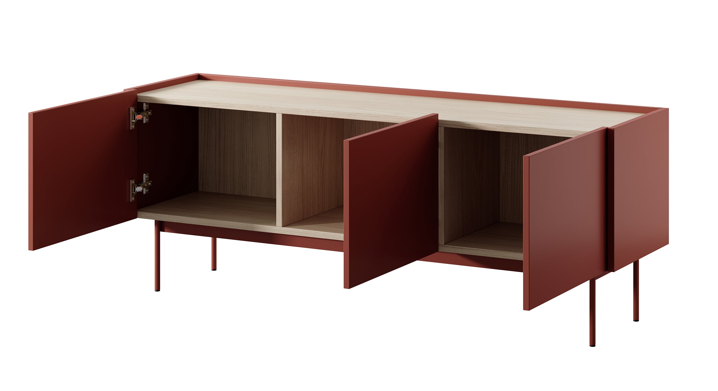 Szafka RTV Color 144 cm trzydrzwiowa Ceglasta / Dąb Linea
