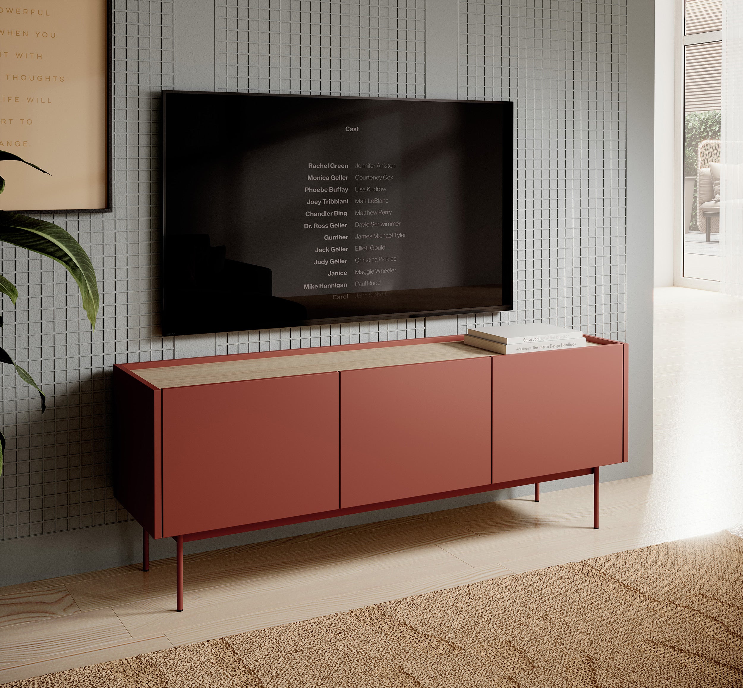 Szafka RTV Color 144 cm trzydrzwiowa Ceglasta / Dąb Linea