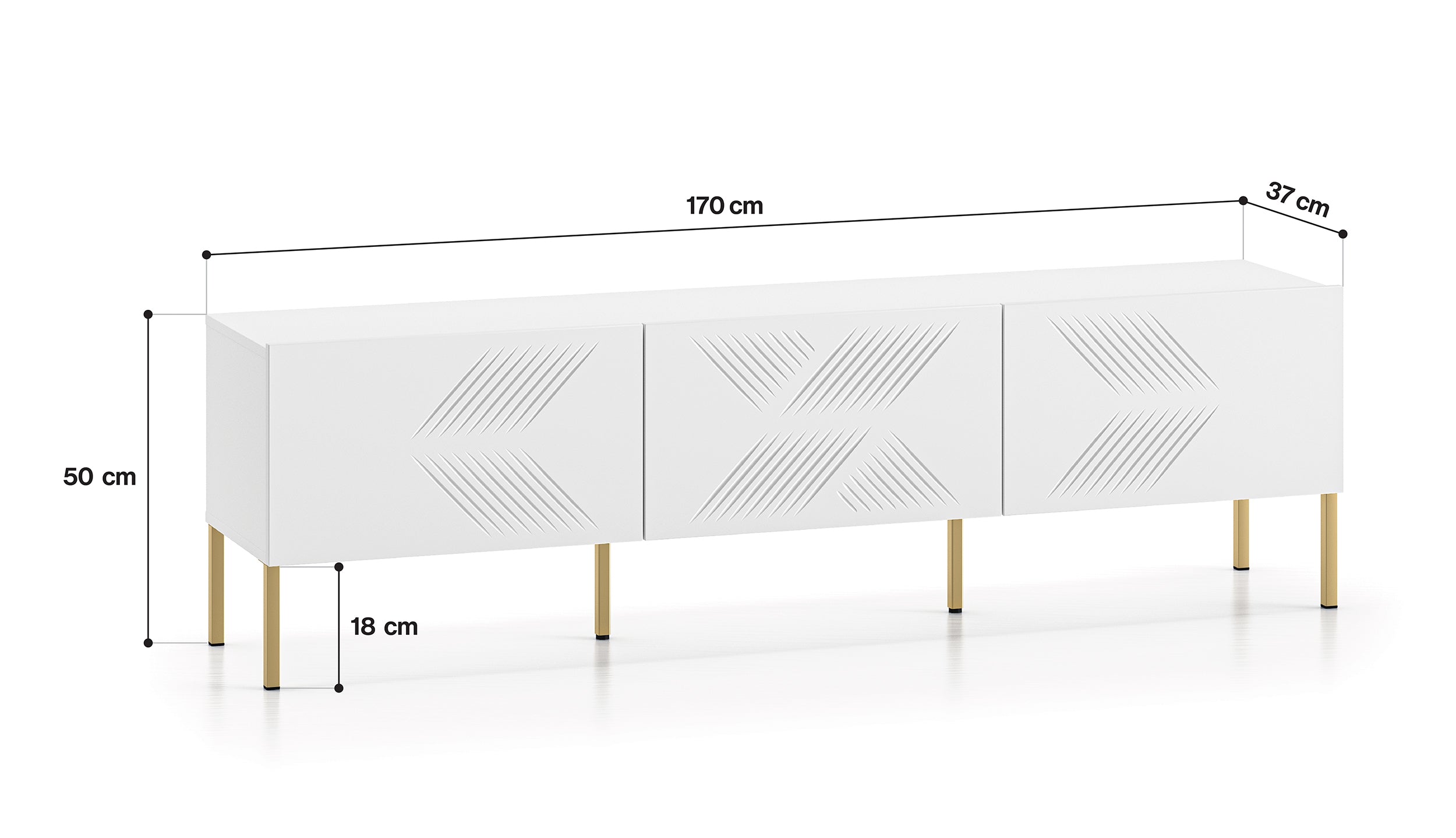 Szafka RTV Nebbato 170 cm biała ze złotymi nóżkami