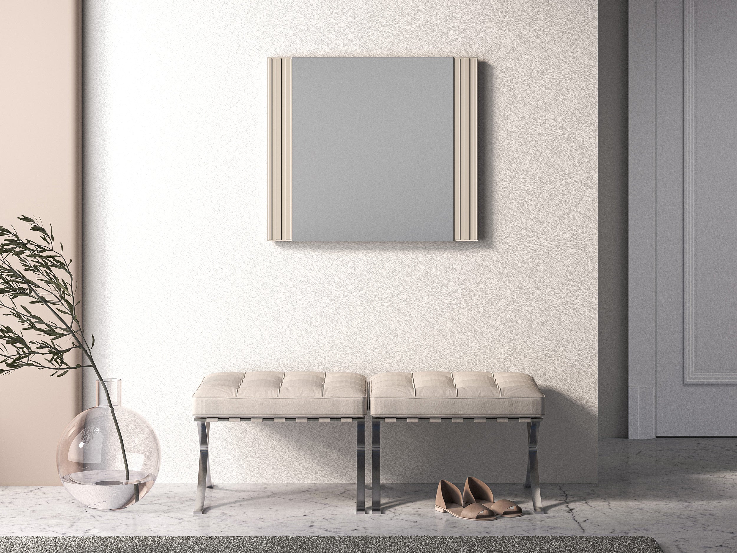 Lustro ścienne Caletto 56x65 cm ozdobne lamele beżowe